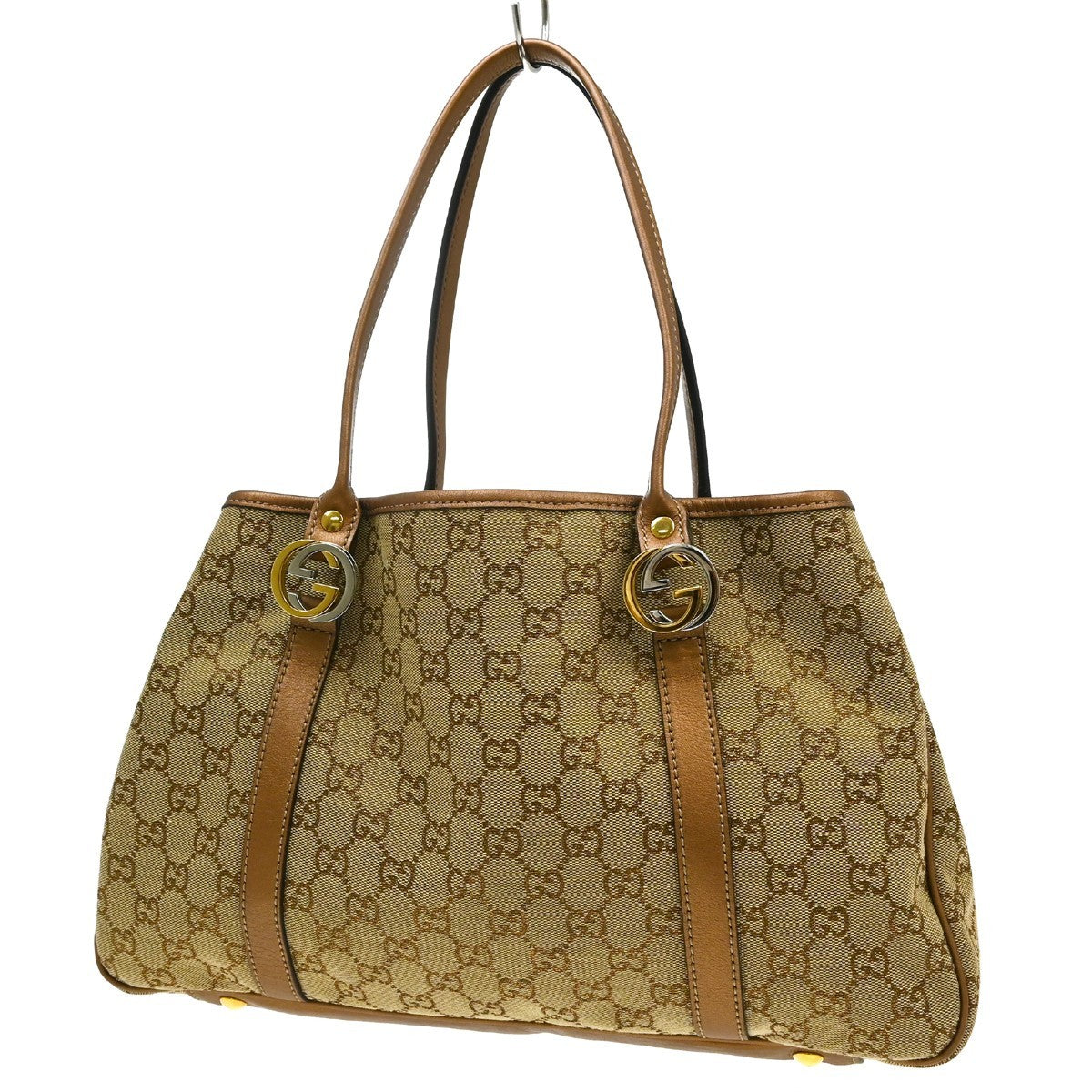 Gucci Twins Gg Canvas With Leather Beige Canvas Tote Bag Bag (Pre-Owned)