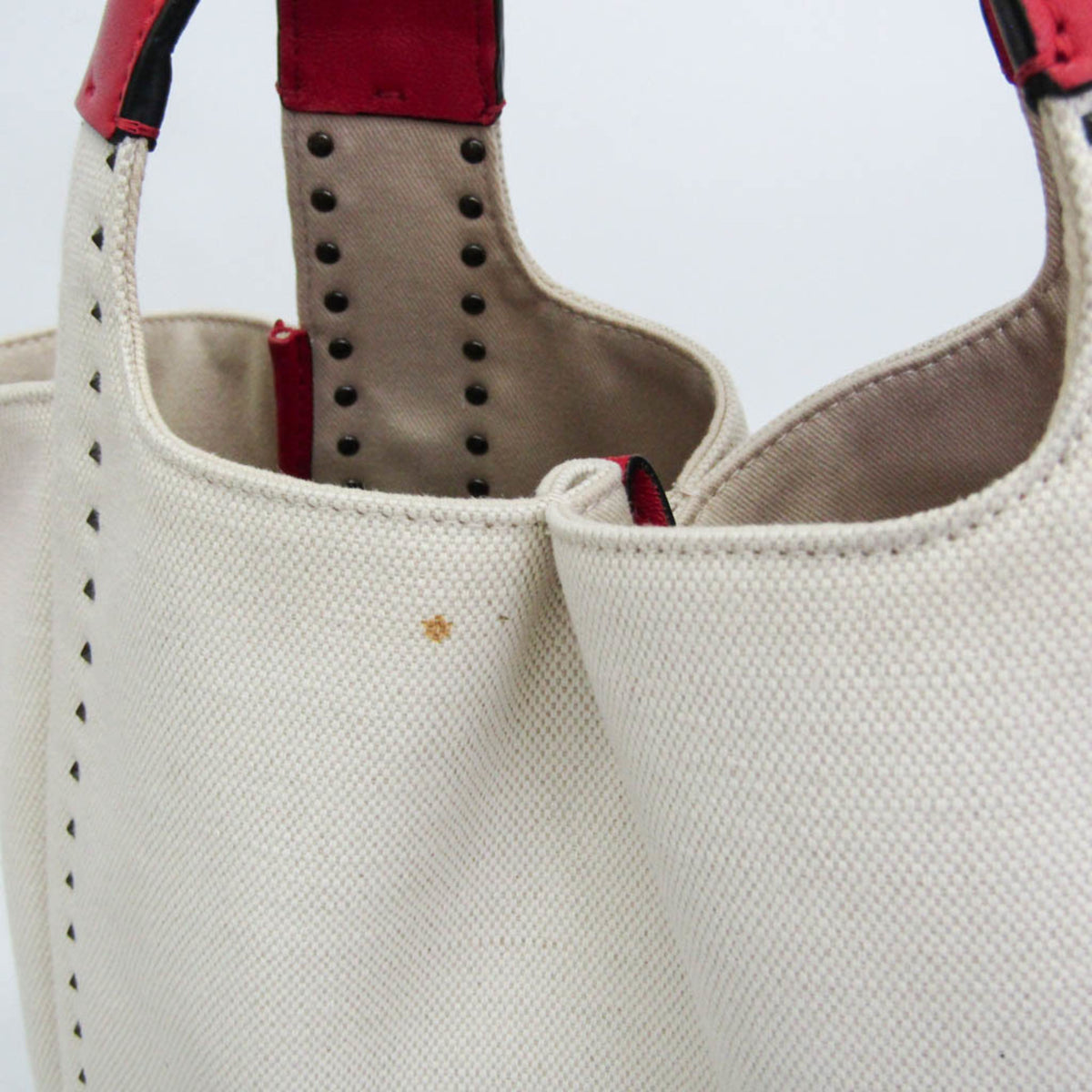 Valentino Garavani Atelier 01 Studded Canvas Red Canvas Tote Bag Bag (Pre-Owned)