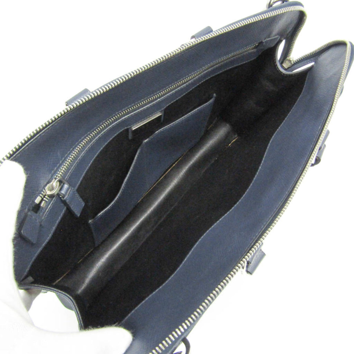 Prada Convertible Travel Saffiano Leather Navy Leather Briefcase Bag (Pre-Owned)