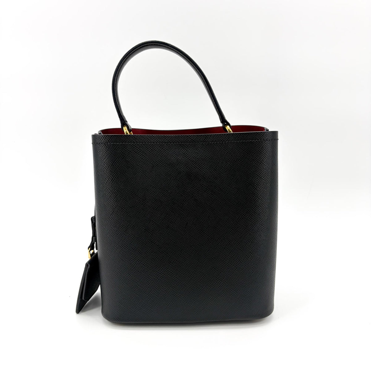 Prada Panier Bucket Saffiano Leather Black Leather Handbag (Pre-Owned)