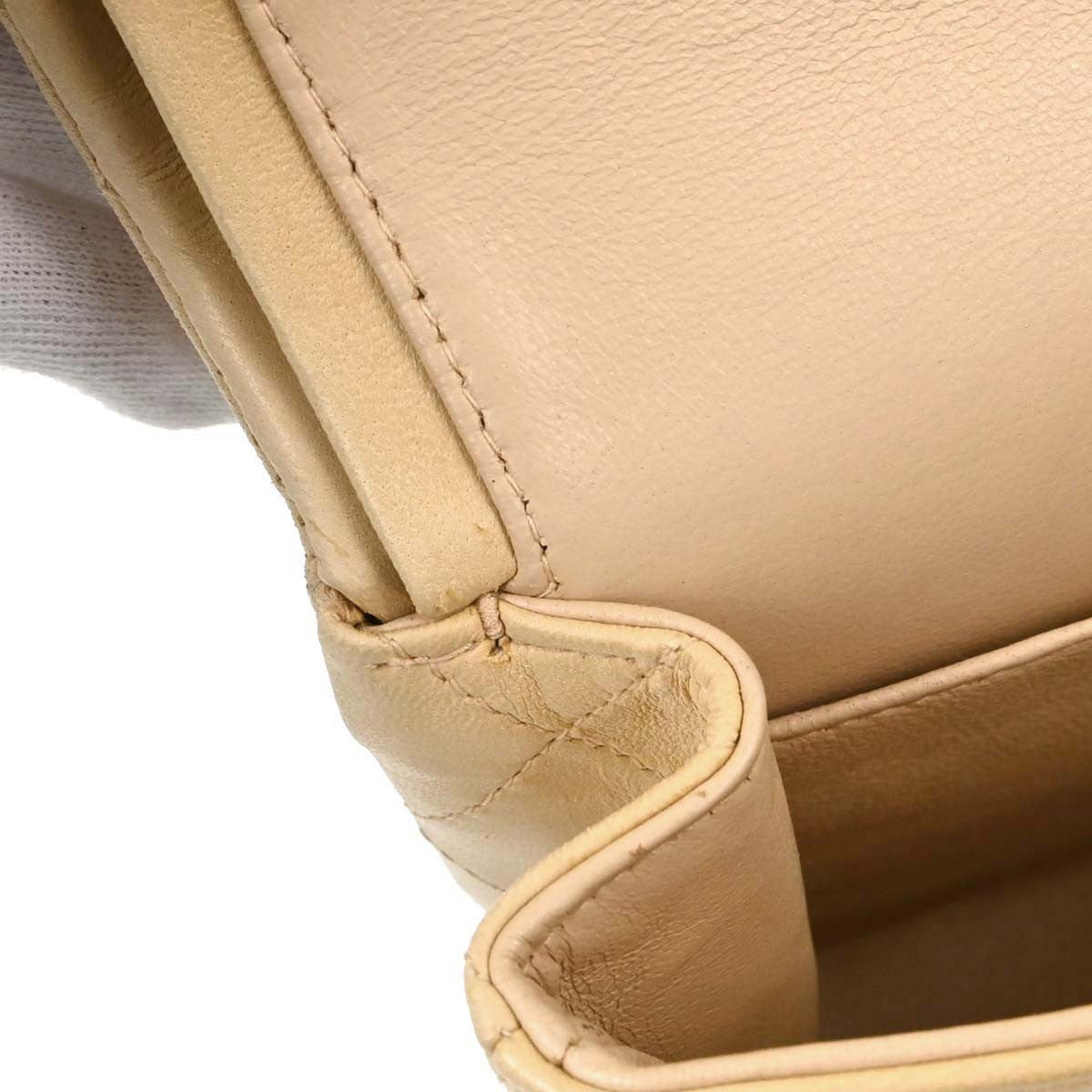 Chanel Classic Double Flap Quilted Lambskin Beige Leather Shoulder Bag Bag (Pre-Owned)