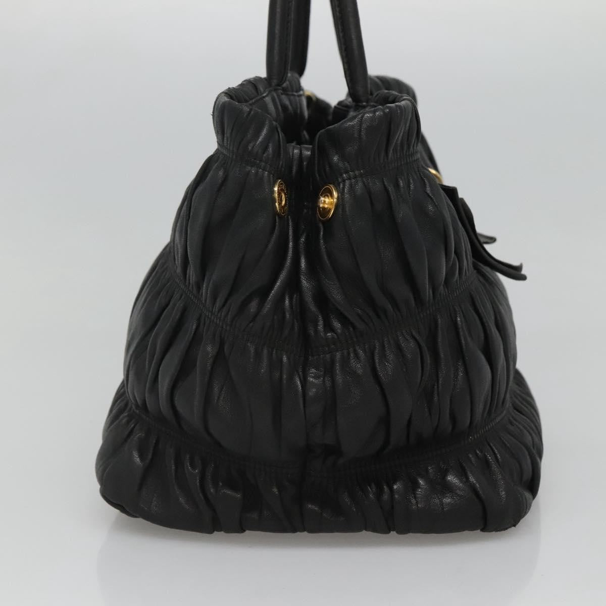 Prada Nappa Gaufre Bow Leather Black Leather Tote Bag Bag (Pre-Owned)