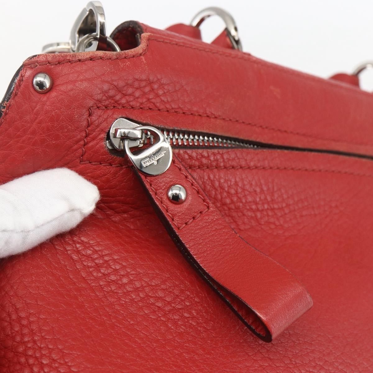 Salvatore Ferragamo Sofia Satchel Grainy Leather Red Leather Handbag (Pre-Owned)