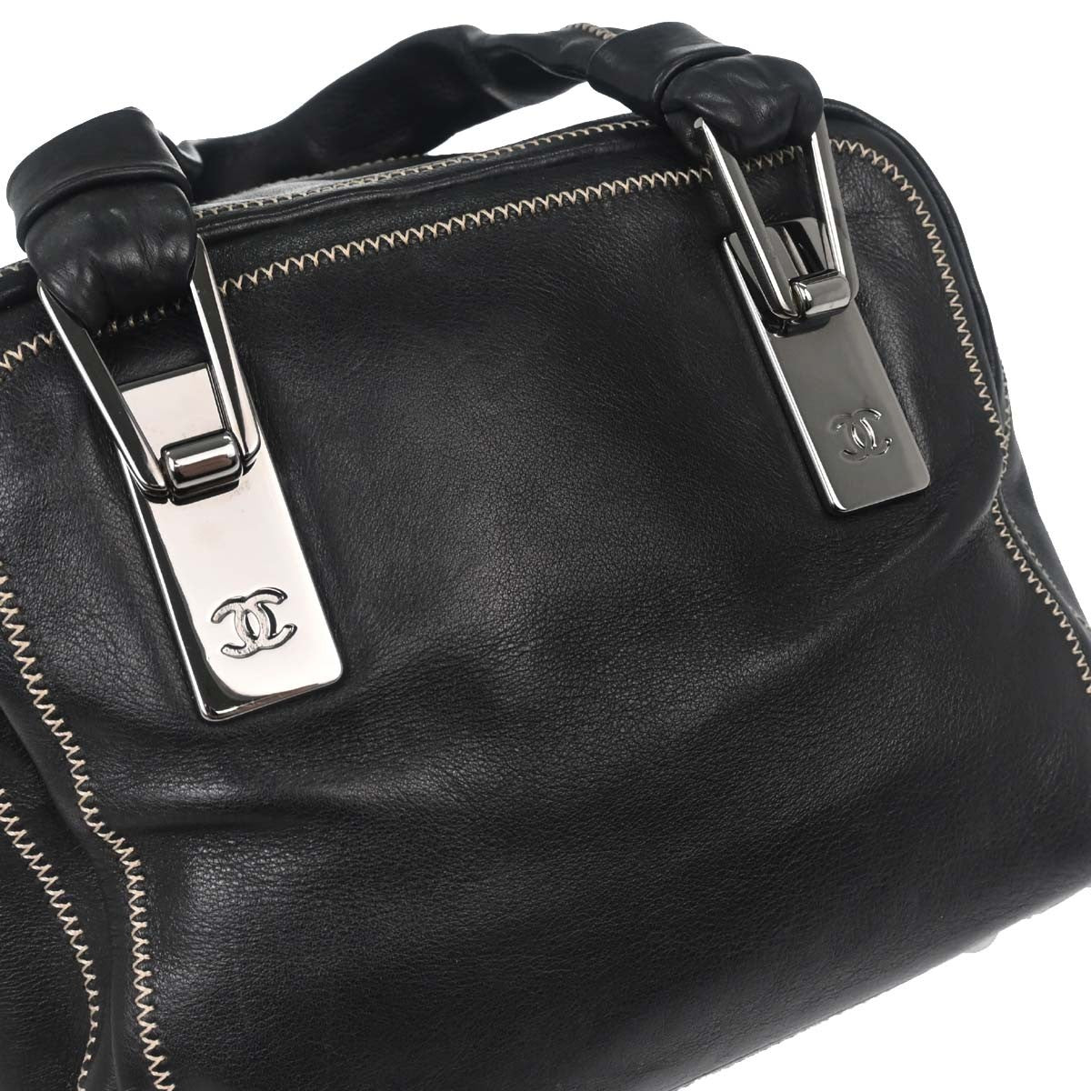 Chanel Cc Bowler Leather Black Leather Handbag (Pre-Owned)