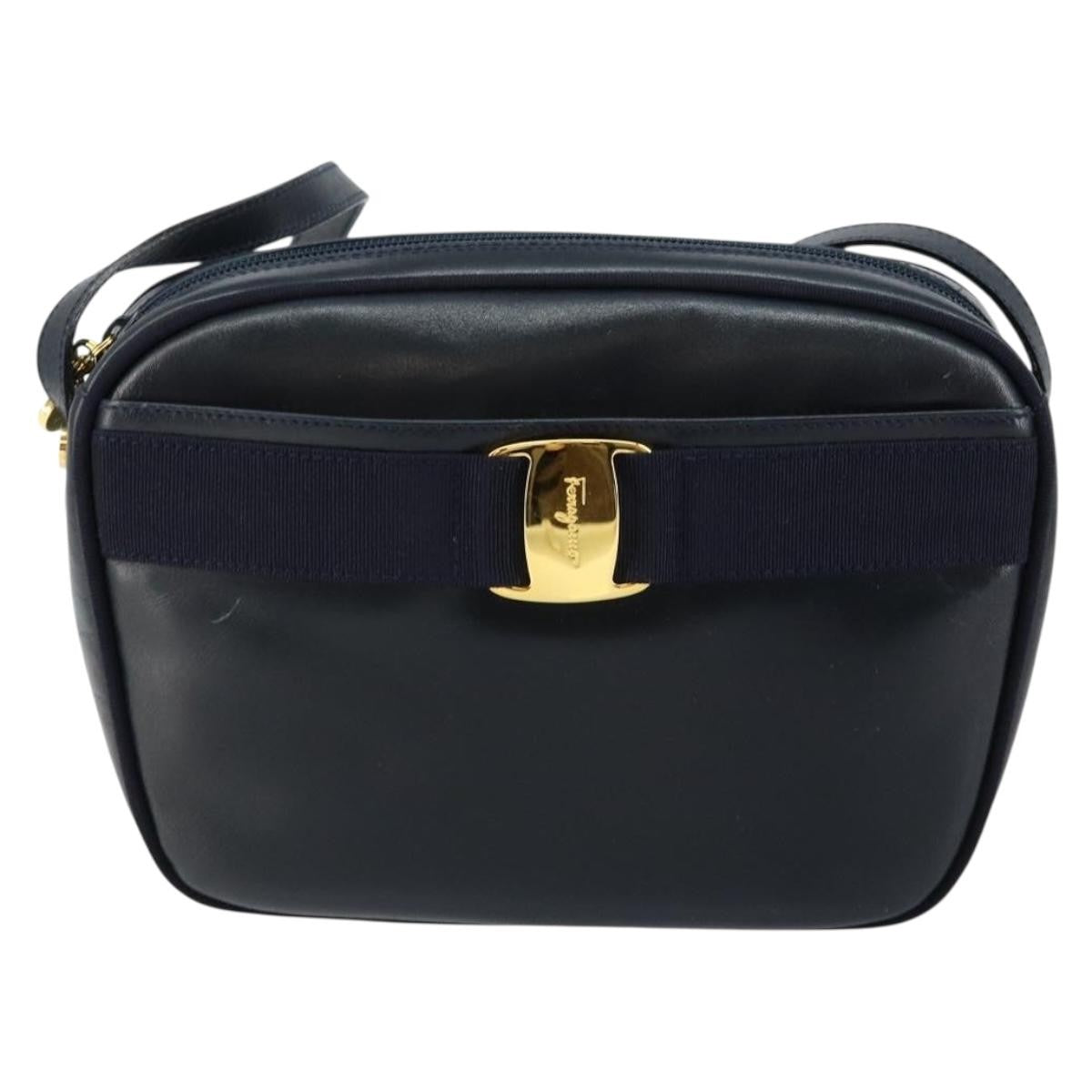 Salvatore Ferragamo Vala Leather Navy Leather Shoulder Bag Bag (Pre-Owned)
