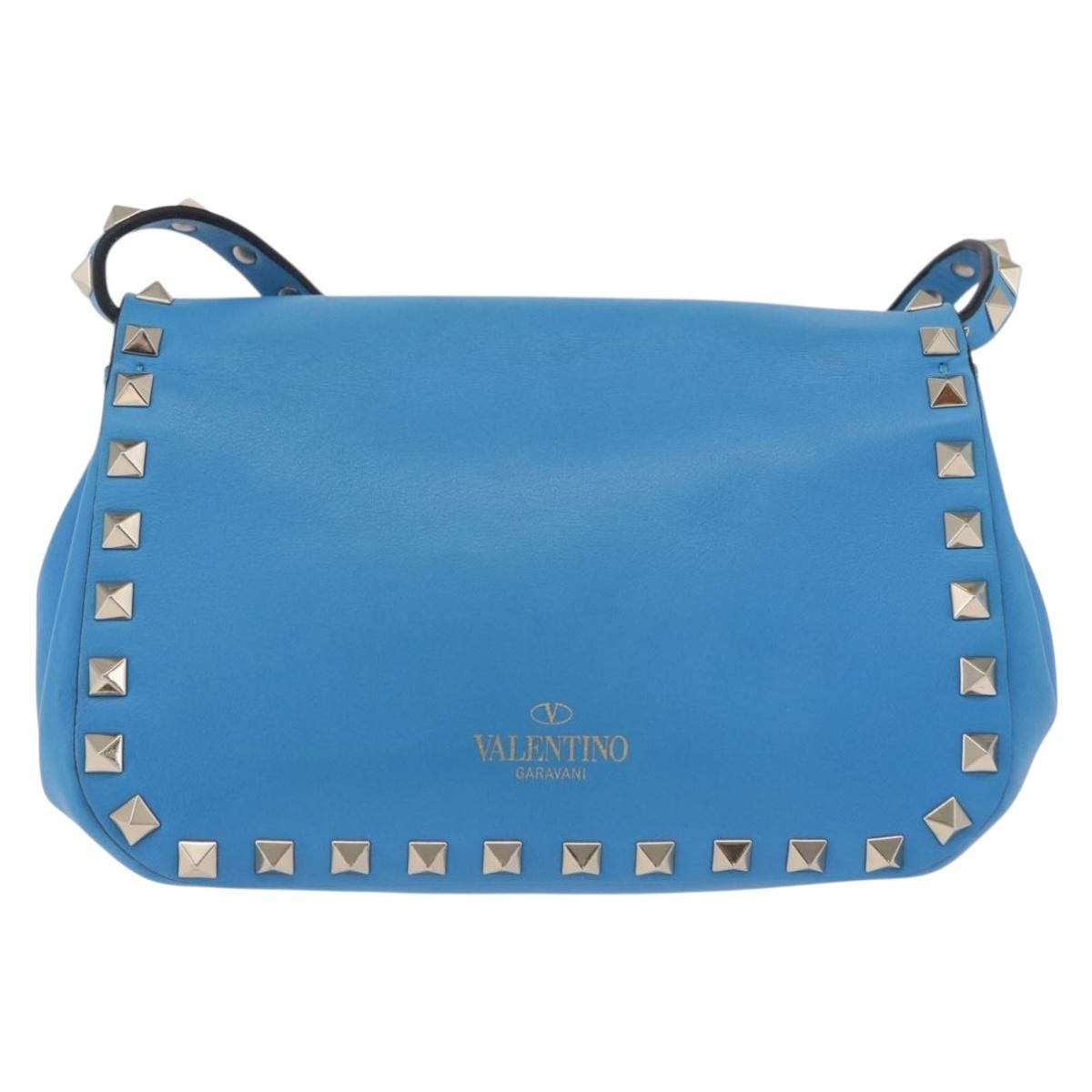 Valentino Garavani Rockstud Flip Lock Compartment Leather Blue Leather Shoulder Bag Bag (Pre-Owned)