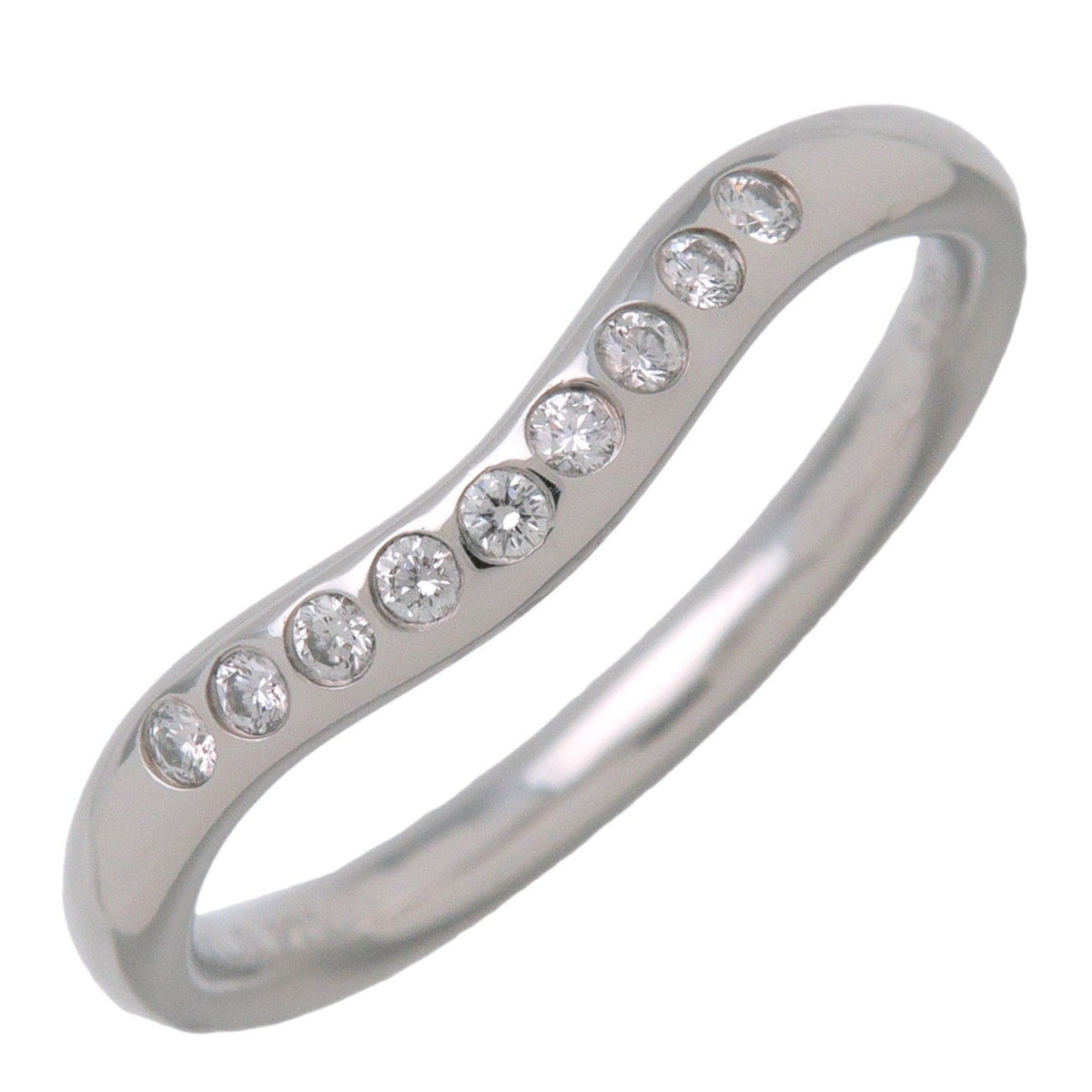 Tiffany & Co. Elsa Peretti Curved Wedding Band Platinum With Diamonds Silver Platinum Ring Jewelry (Pre-Owned)