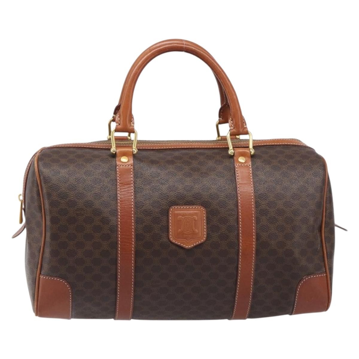 Celine Vintage Duffle Macadam Coated Canvas Brown Pvc Handbag (Pre-Owned)