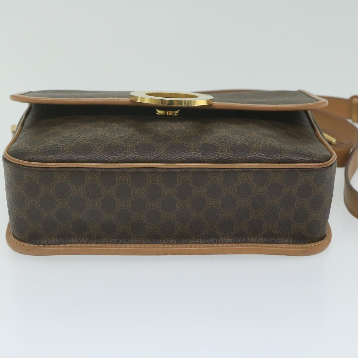 Celine Vintage Macadam Circle Logo Canvas And Leather Brown Canvas Shoulder Bag Bag (Pre-Owned)