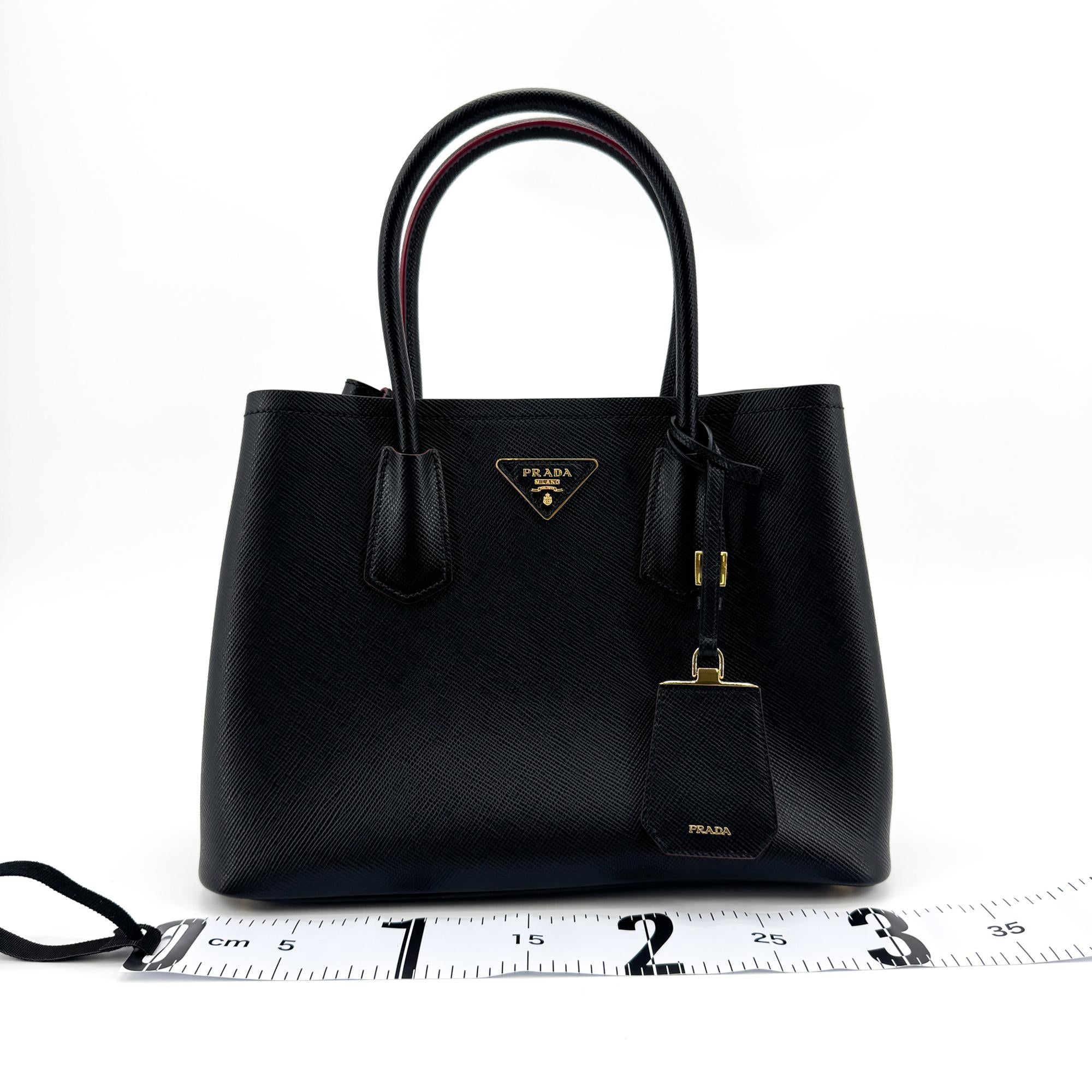 Prada Cuir Double Saffiano Leather Black Leather Tote Bag Bag (Pre-Owned)