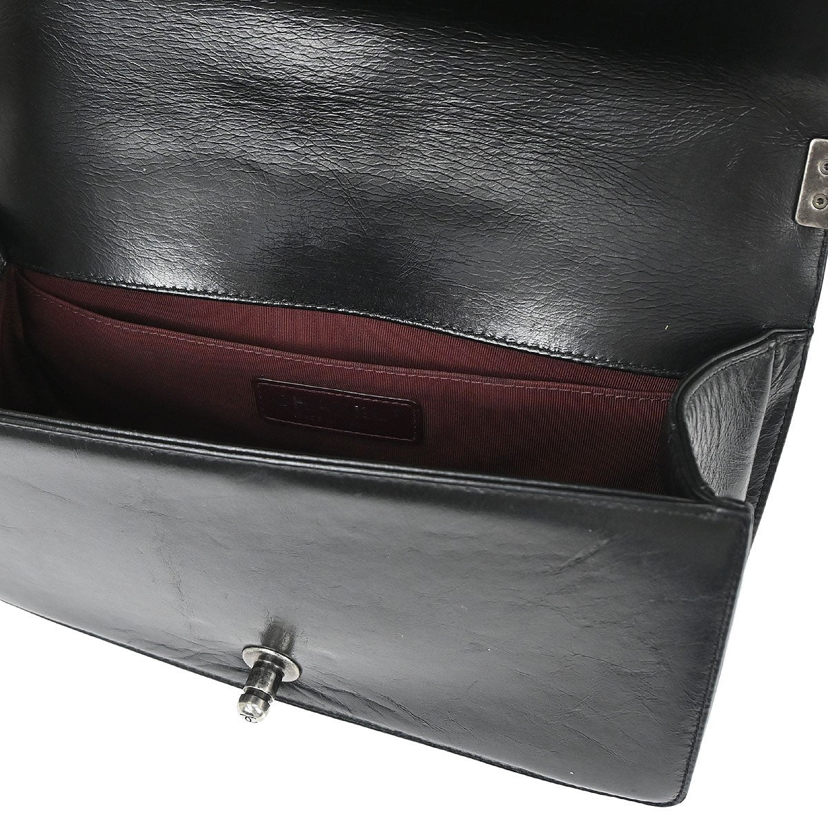 Chanel Boy Flap Quilted Glazed Calfskin Black Leather Handbag (Pre-Owned)