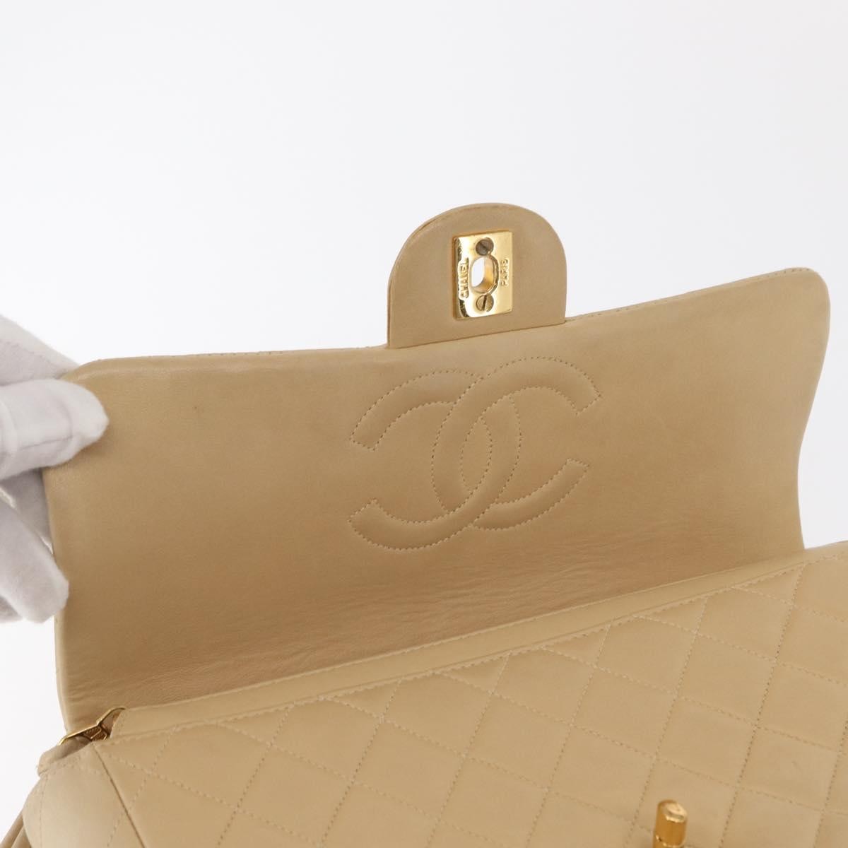 Chanel Vintage Classic Flap Quilted Lambskin Beige Leather Backpack Bag (Pre-Owned)