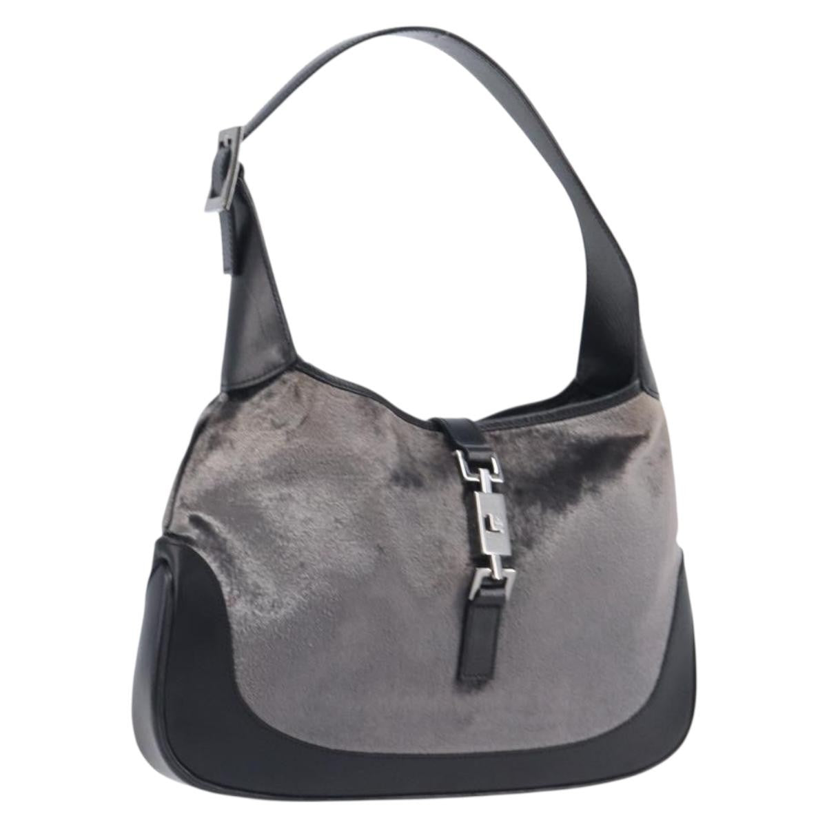 Gucci Vintage Jackie Shoulder Velvet And Leather Black Velvet Handbag (Pre-Owned)