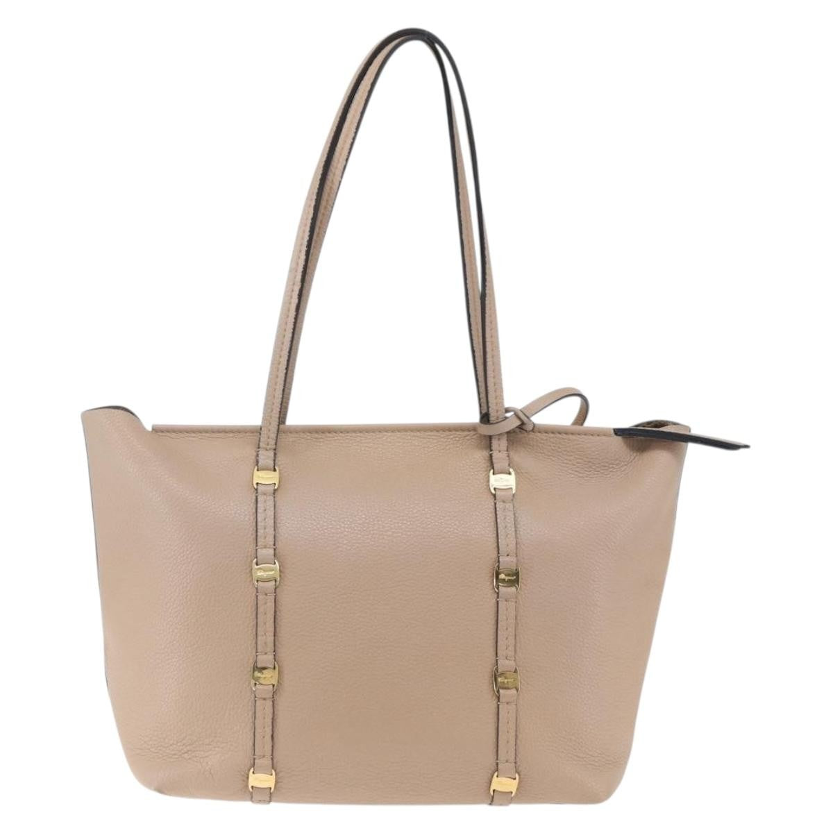 Salvatore Ferragamo Vala Tote Leather Beige Leather Tote Bag Bag (Pre-Owned)