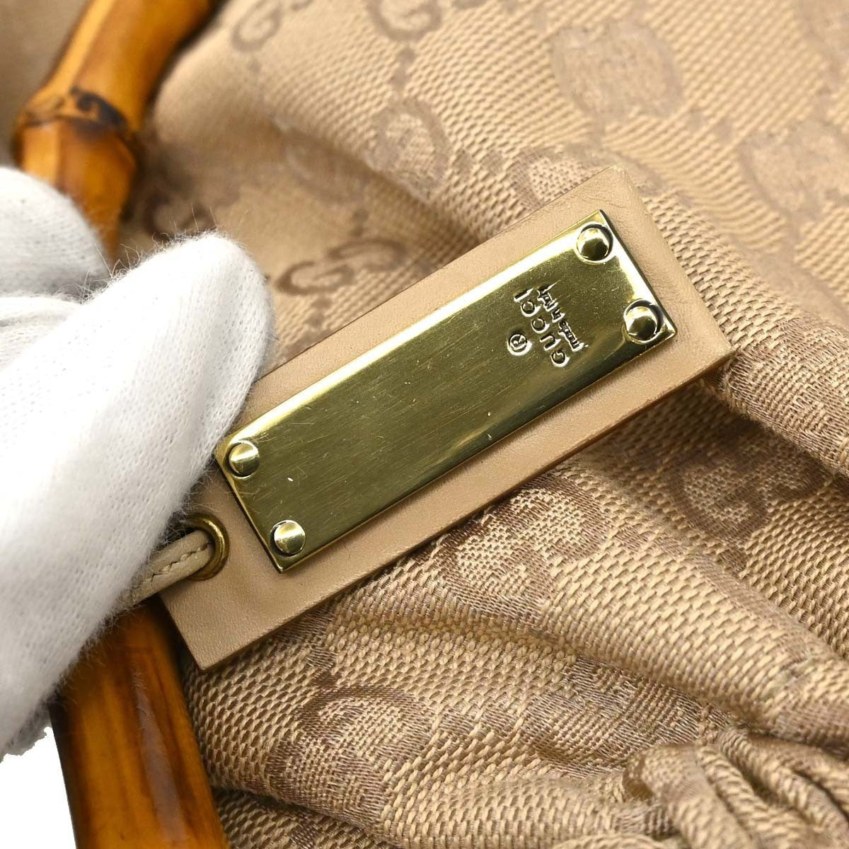 Gucci Bamboo Frame Satchel Gg Canvas Beige Canvas Handbag (Pre-Owned)
