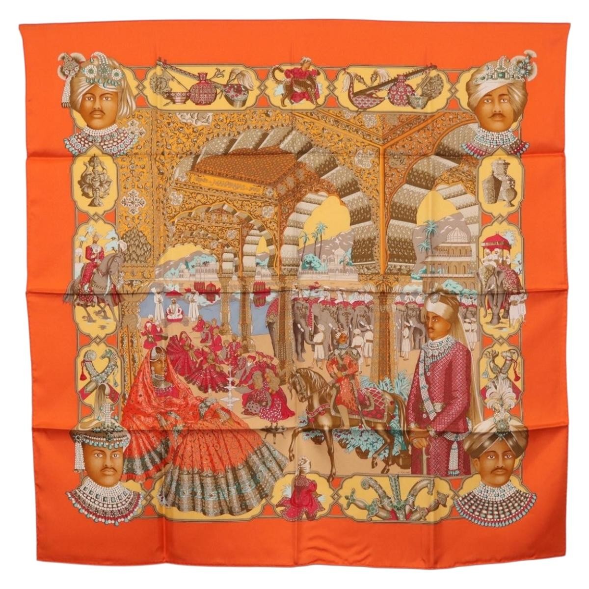 Hermes Carré 90 Silk Multicolor Orange Silk Scarve & Shawl Accessory (Pre-Owned)