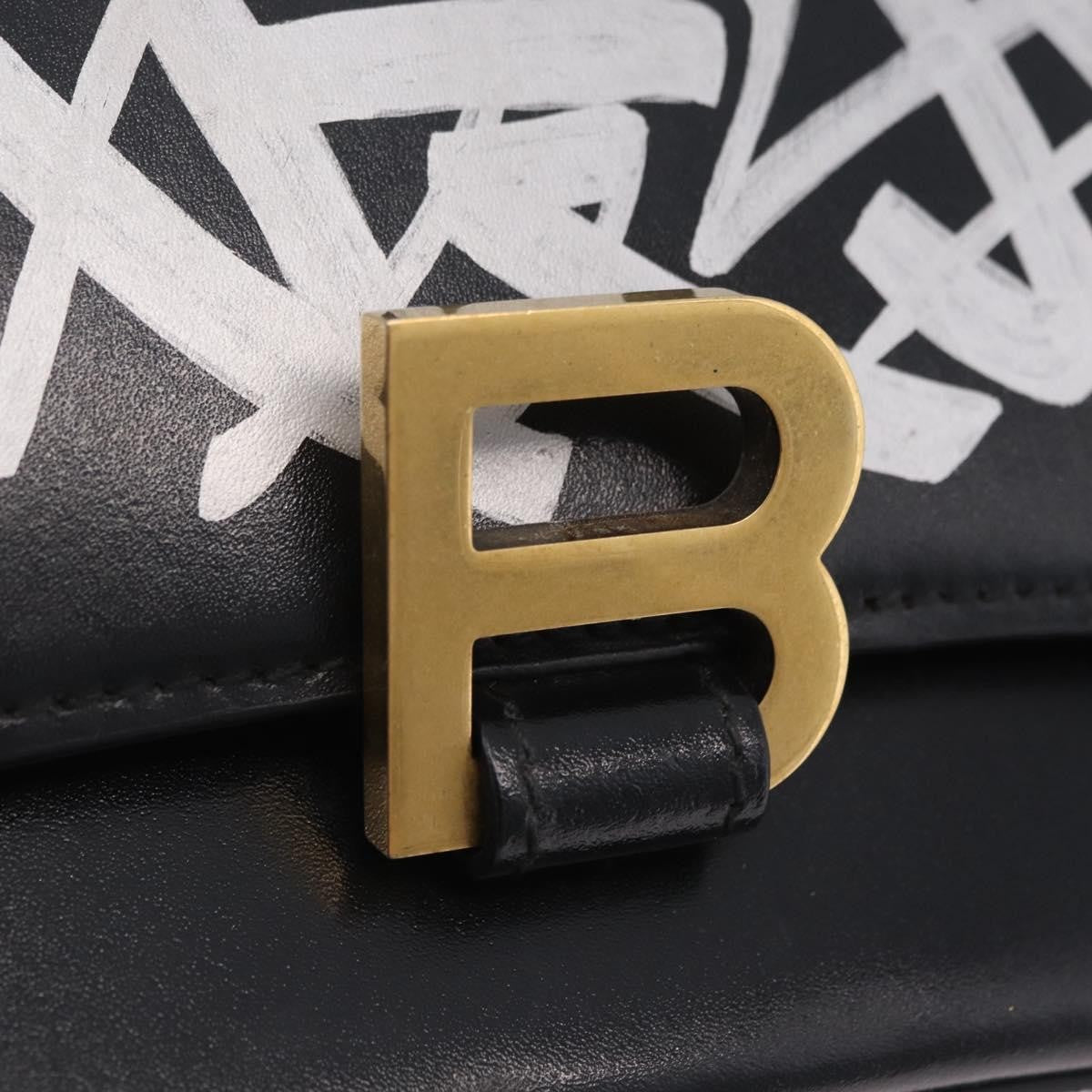 Balenciaga Graffiti Hourglass Top Handle Leather Black Leather Handbag (Pre-Owned)