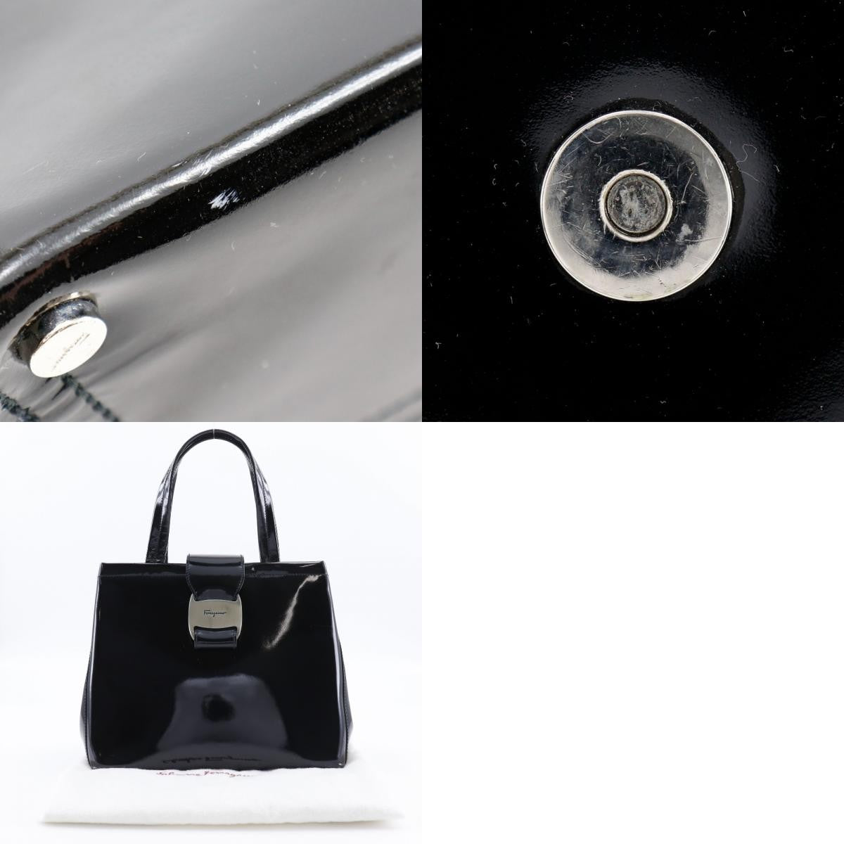 Salvatore Ferragamo Convertible Vara Bow Tote Patent Leather Black Patent_Leather Handbag (Pre-Owned)