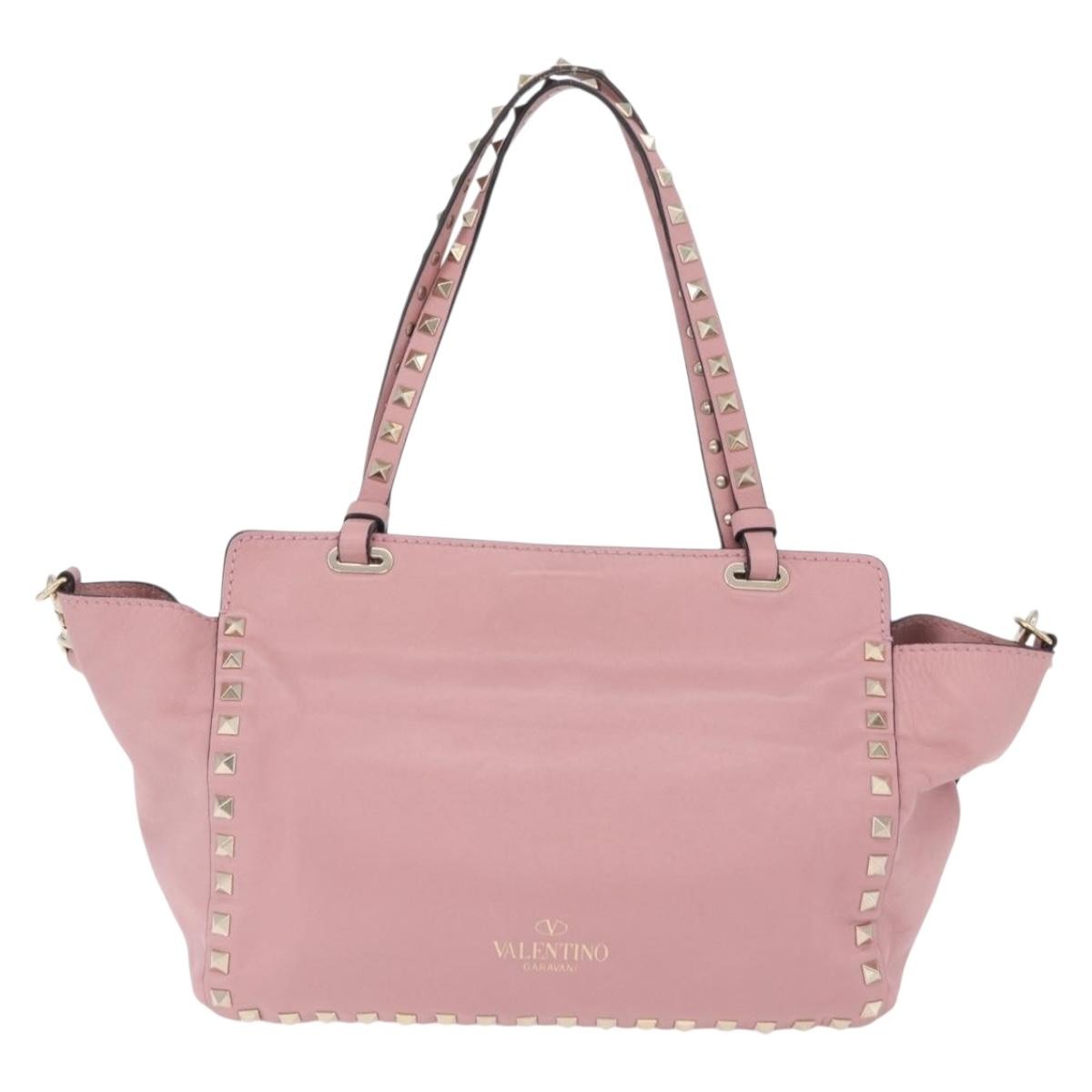 Valentino Garavani Rockstud Soft Leather Pink Leather Tote Bag Bag (Pre-Owned)