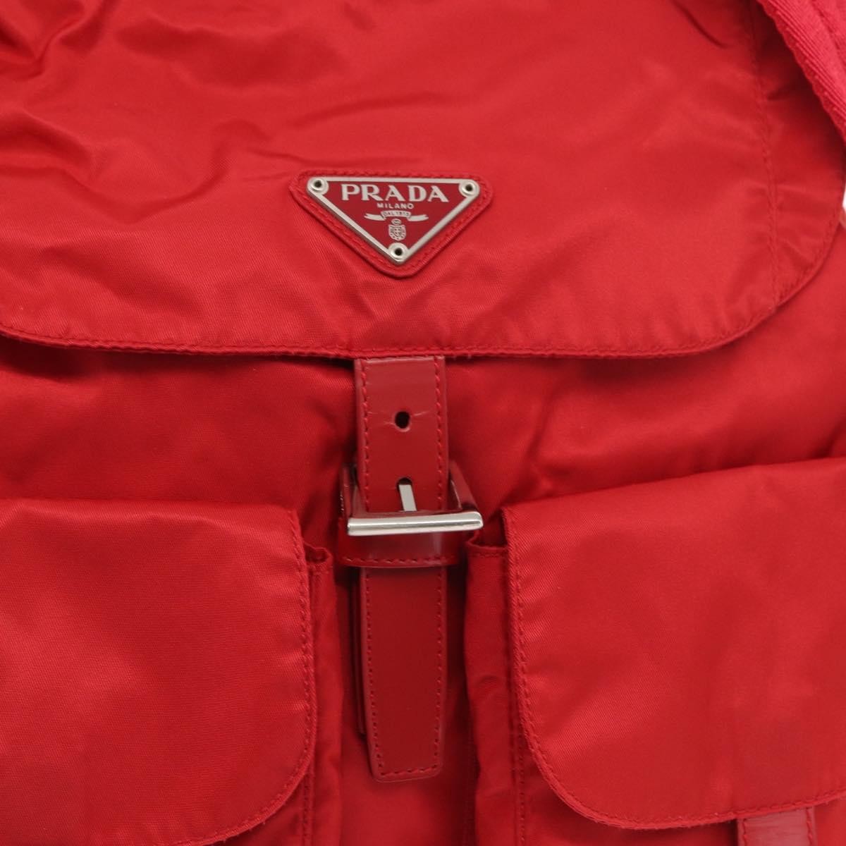Prada Double Front Pocket Tessuto Red Nylon Backpack Bag (Pre-Owned)