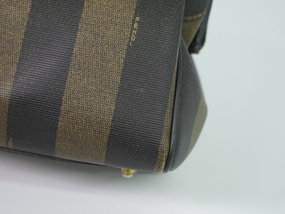 Fendi Vintage Pequin Convertible Boston Coated Canvas Khaki Canvas Handbag (Pre-Owned)