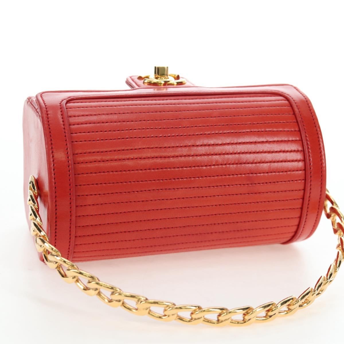 Chanel Vintage Mademoiselle Top Handle Flap Quilted Leather Red Leather Handbag (Pre-Owned)