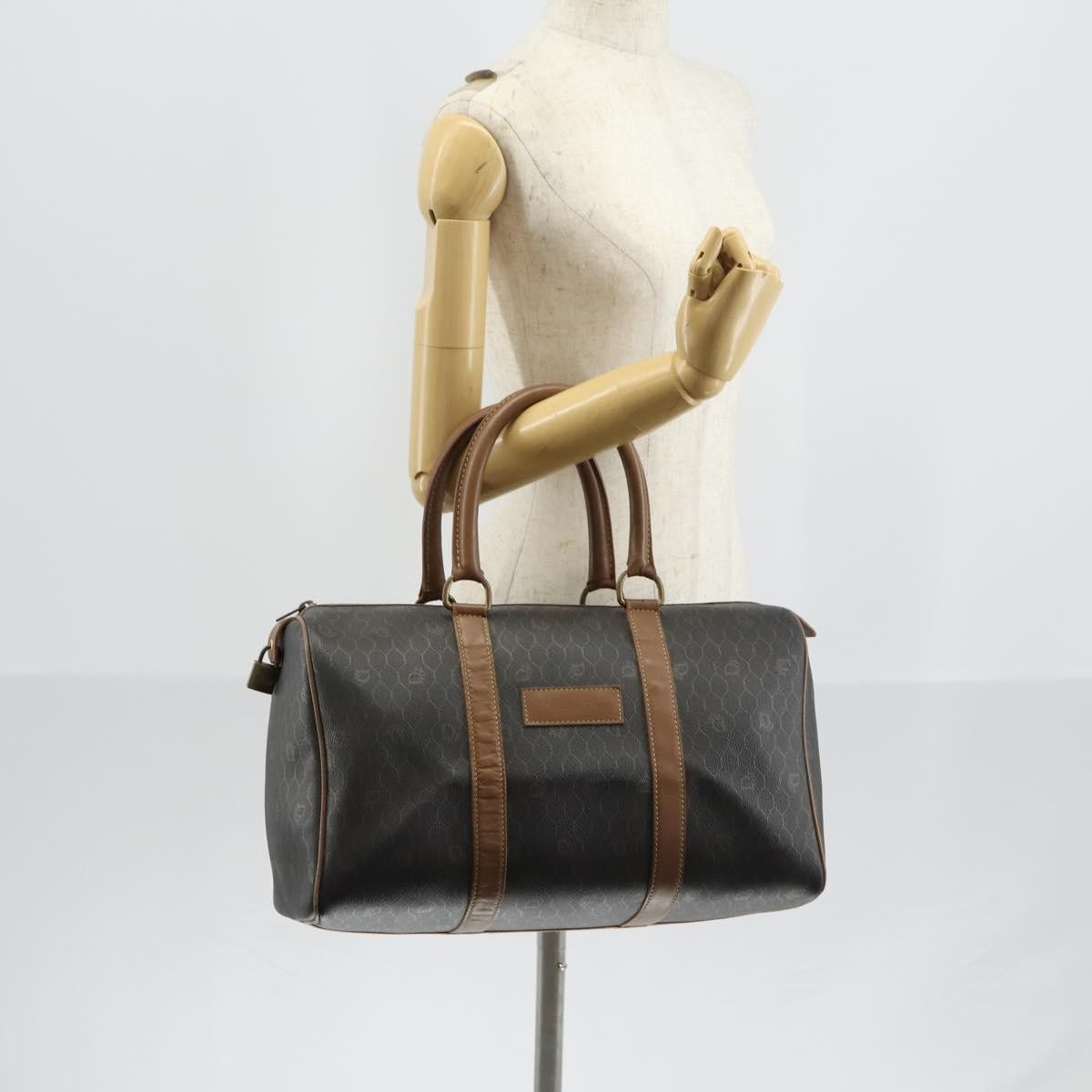 Christian Dior Vintage Honeycomb Boston Canvas And Leather Black Canvas Travel Bag Bag (Pre-Owned)