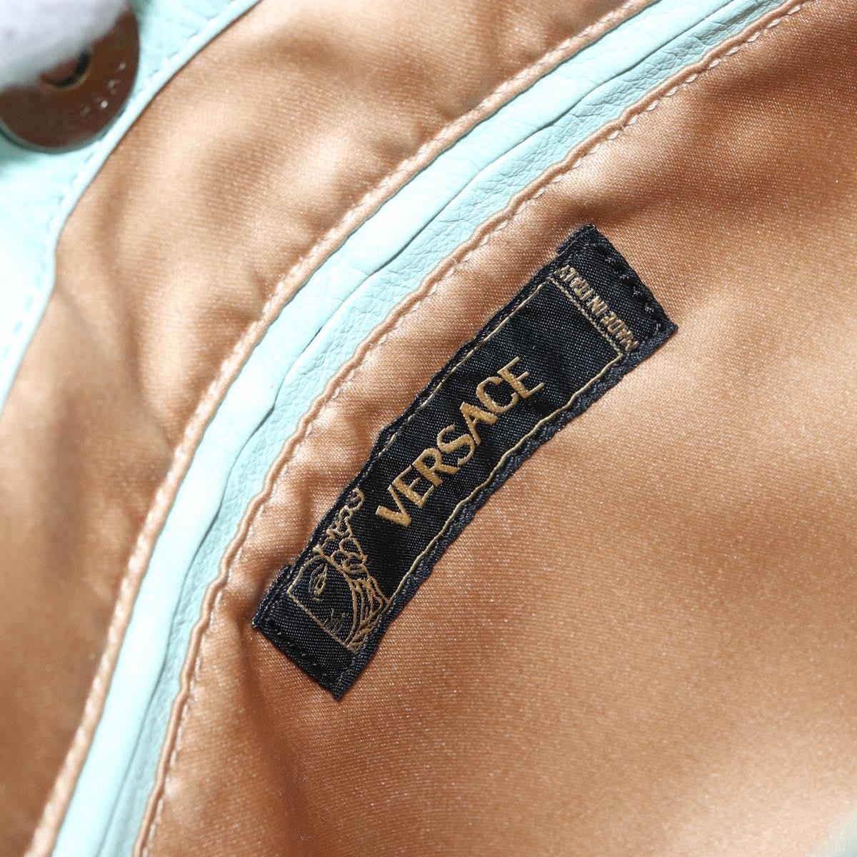 Versace Vintage Leather Blue Leather Handbag (Pre-Owned)