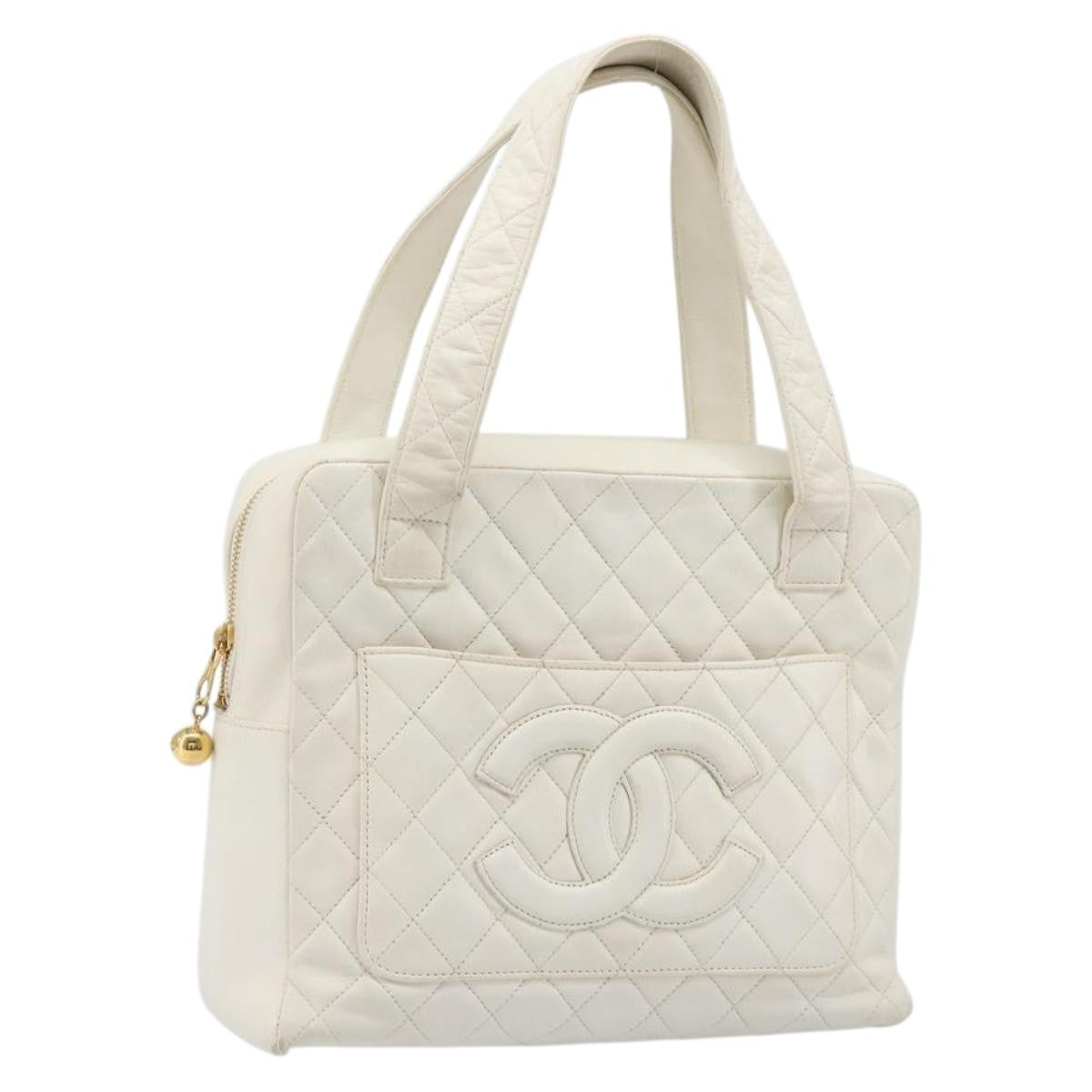 Chanel Cc Handbag Leather White Leather Handbag (Pre-Owned)
