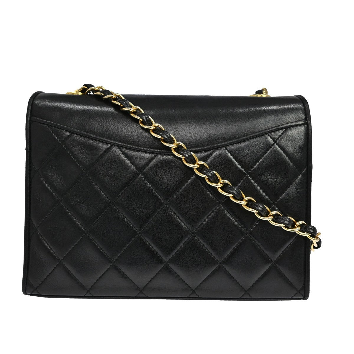 Chanel Vintage Cc Full Flap Quilted Lambskin Black Leather Shoulder Bag Bag (Pre-Owned)