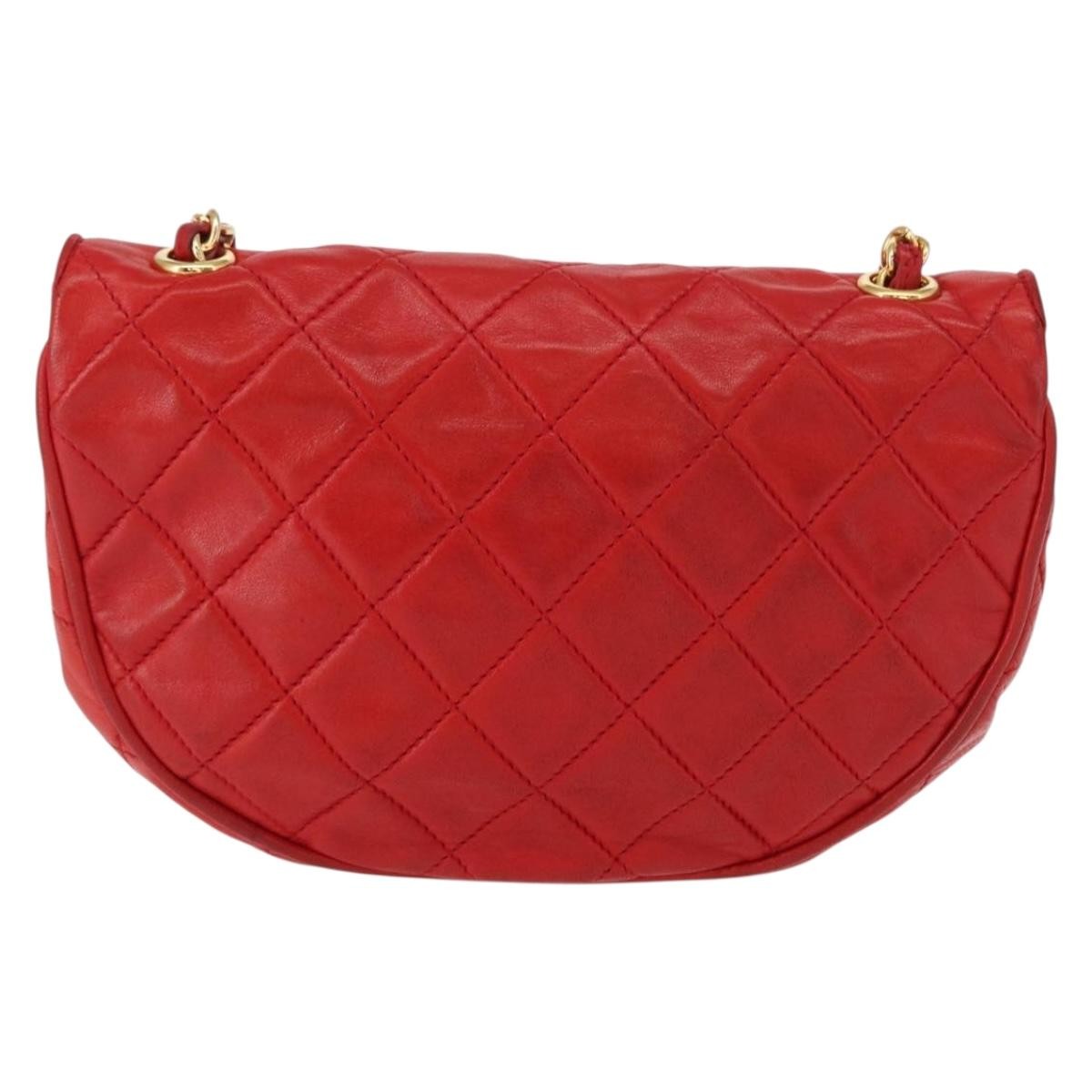 Chanel Camellia Rounded Clutch Satin And Leather Red Leather Shoulder Bag Bag (Pre-Owned)