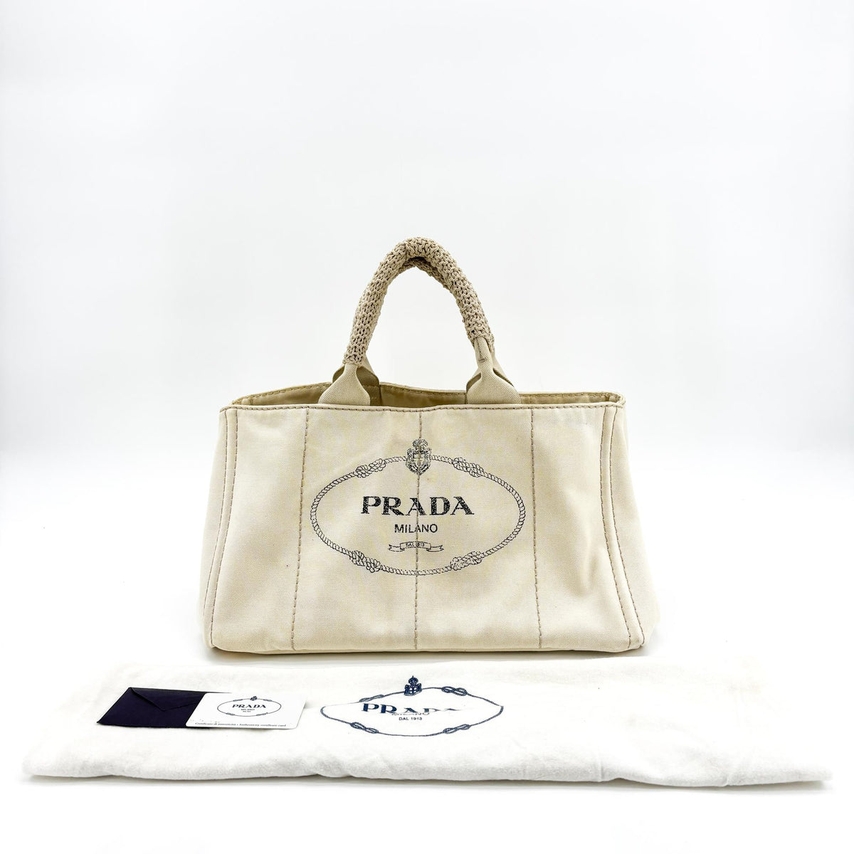 Prada Canapa Canvas Beige Canvas Tote Bag Bag (Pre-Owned)