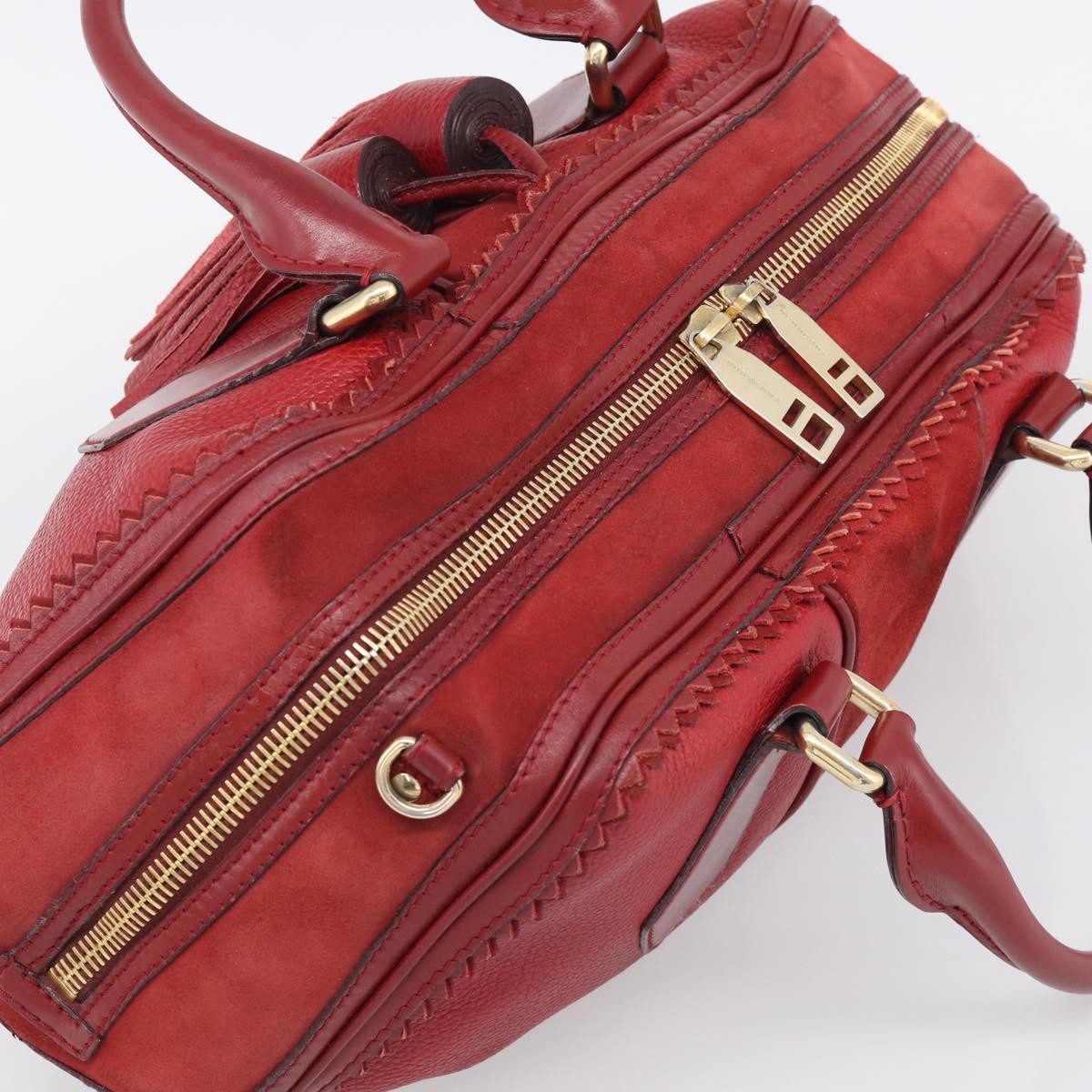Burberry Hedwig Bowler Leather With Suede Red Leather Handbag (Pre-Owned)