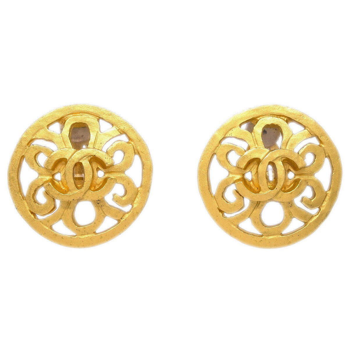 Chanel Cc Round Metal Gold Gold_Plated Earrings Jewelry (Pre-Owned)