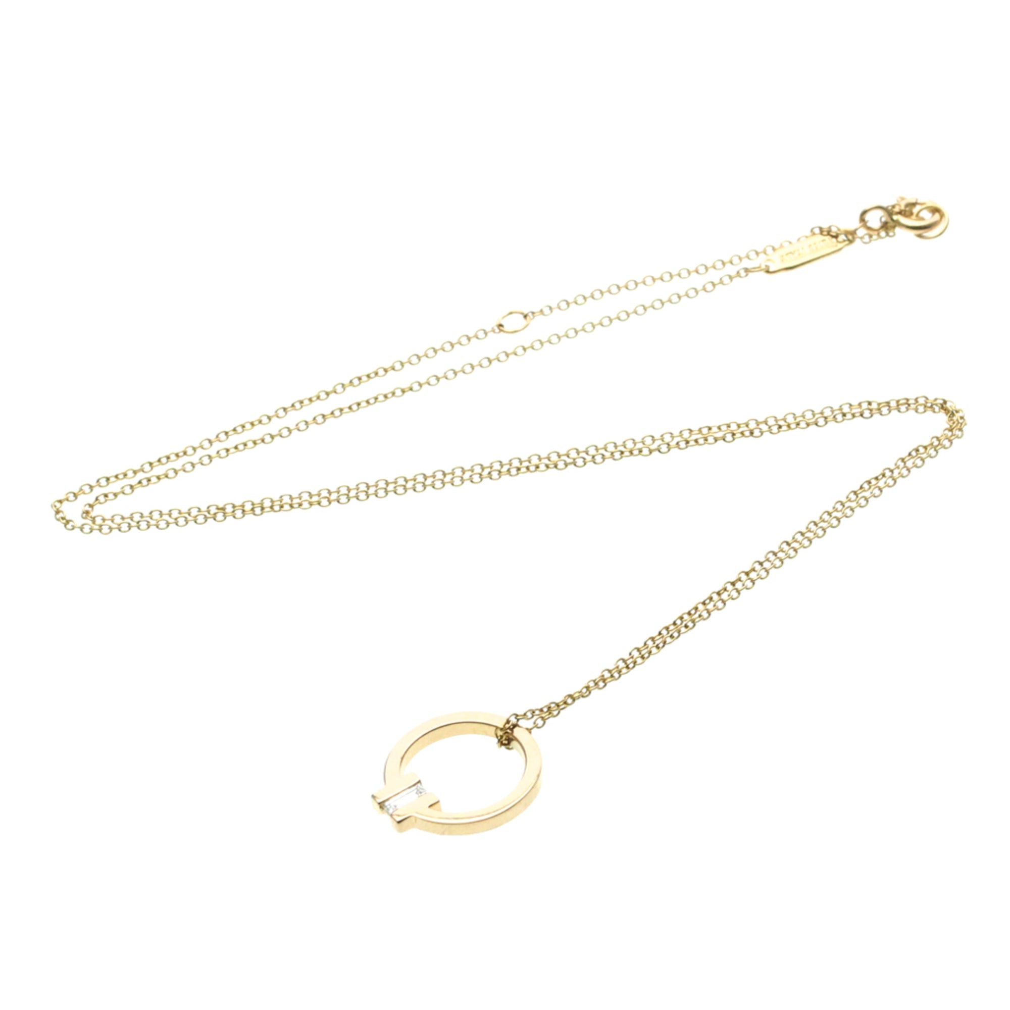 Tiffany & Co. T Circle Pendant 18K Rose Gold With Diamond Gold Pink_Gold Necklace Jewelry (Pre-Owned)