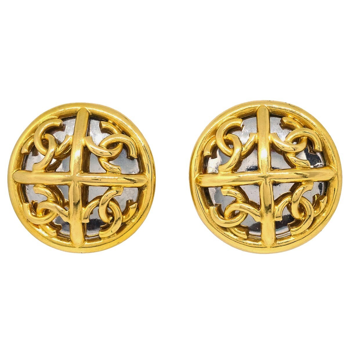Chanel Cc Round Metal Gold Gold_Plated Earrings Jewelry (Pre-Owned)