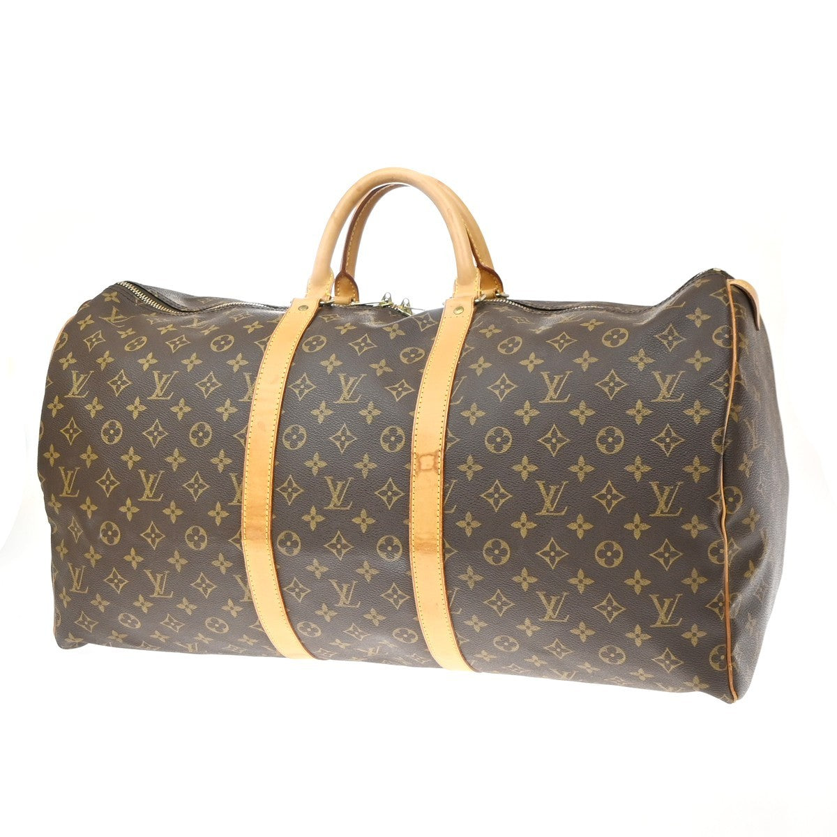 Louis Vuitton Keepall Monogram Canvas Brown Leather Travel Bag Bag (Pre-Owned)