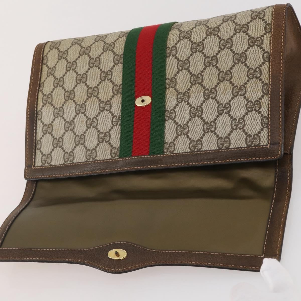 Gucci Vintage Web Flap Clutch Gg Coated Canvas Beige Canvas Clutche & Pouche Bag (Pre-Owned)