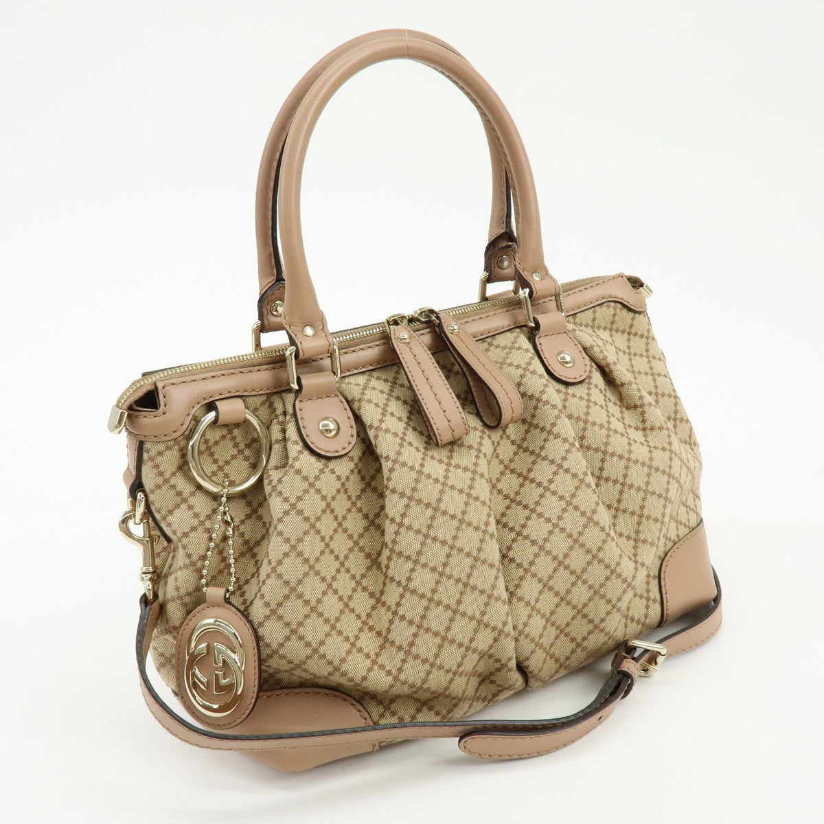 Gucci Sukey Diamante Canvas With Leather Beige Canvas Tote Bag Bag (Pre-Owned)