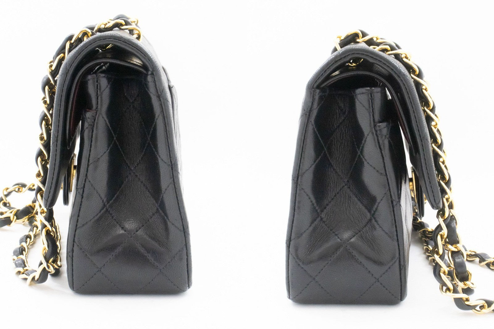 Chanel Vintage Classic Double Flap Quilted Lambskin Black Leather Shoulder Bag Bag (Pre-Owned)