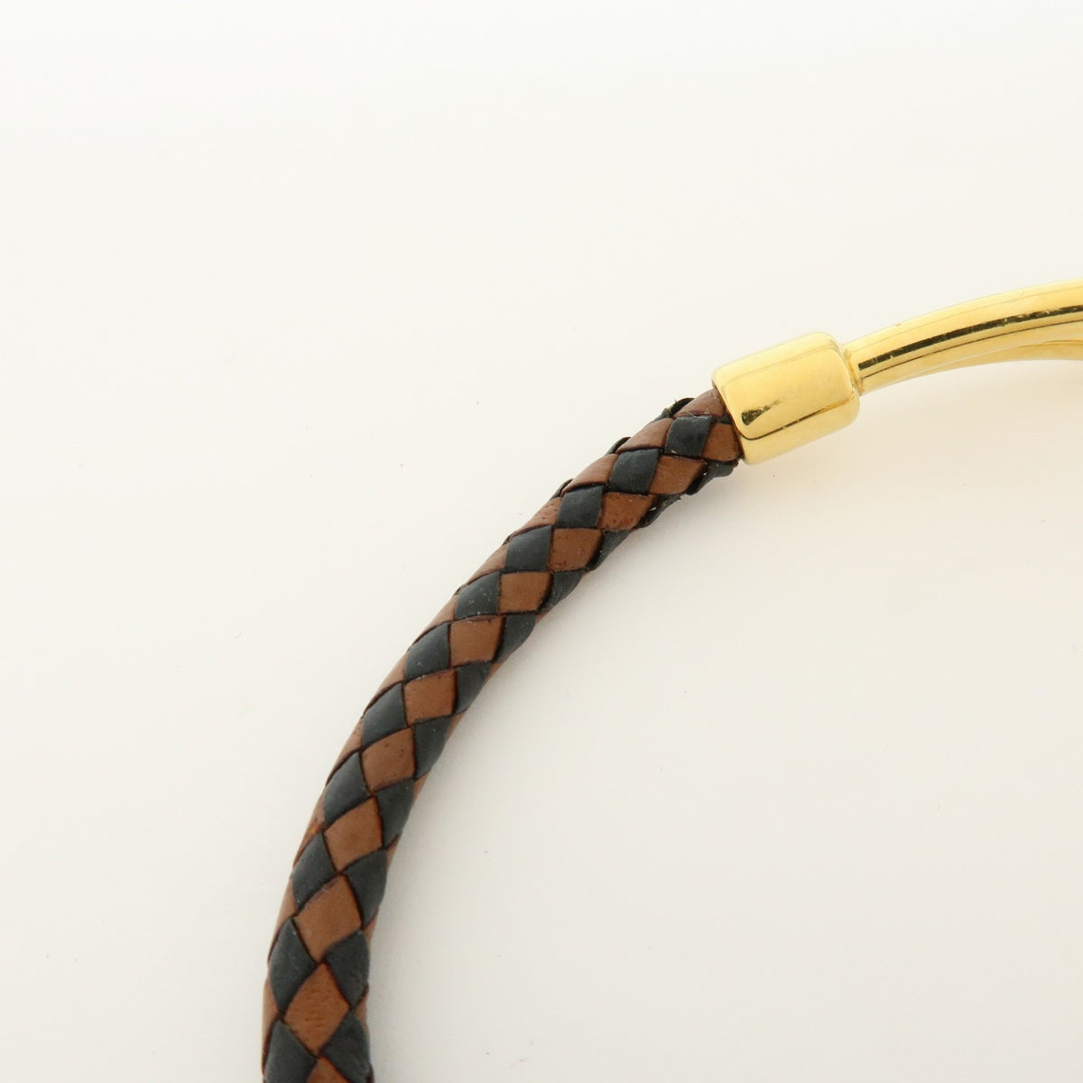 Hermes Jumbo Hook Braided Leather And Metal Brown Leather Bracelet Jewelry (Pre-Owned)