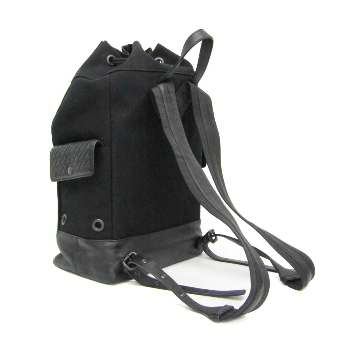 Bottega Veneta Drawstring Printed Canvas With Intrecciato Leather Black Canvas Backpack Bag (Pre-Owned)
