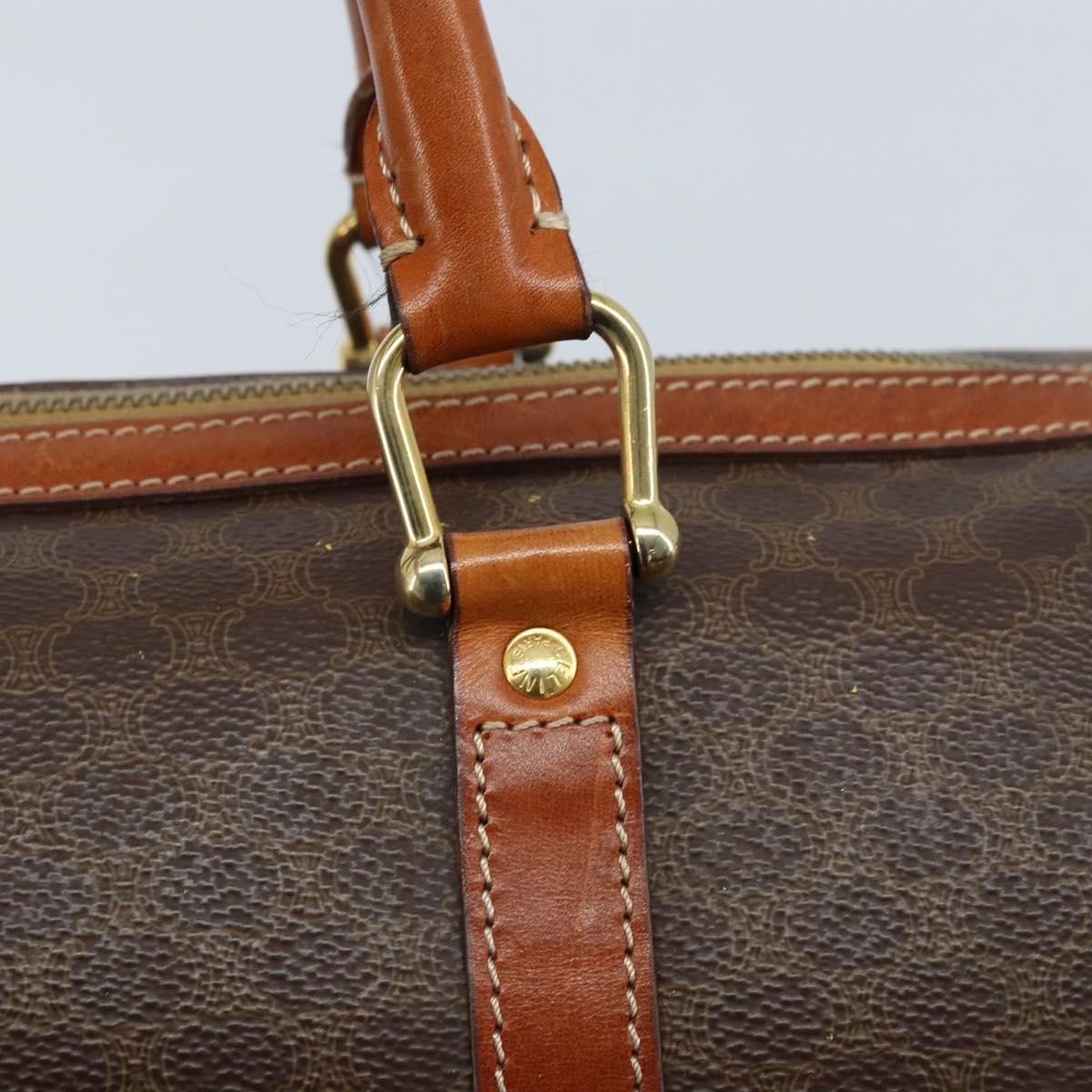 Celine Vintage Duffle Canvas And Leather Brown Canvas Travel Bag Bag (Pre-Owned)