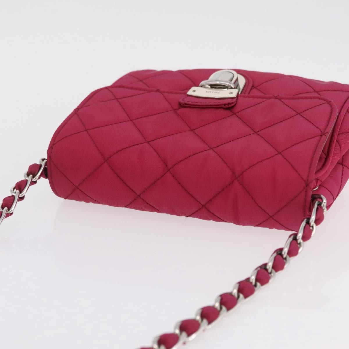 Prada Pushlock Chain Flap Quilted Tessuto Pink Nylon Handbag (Pre-Owned)