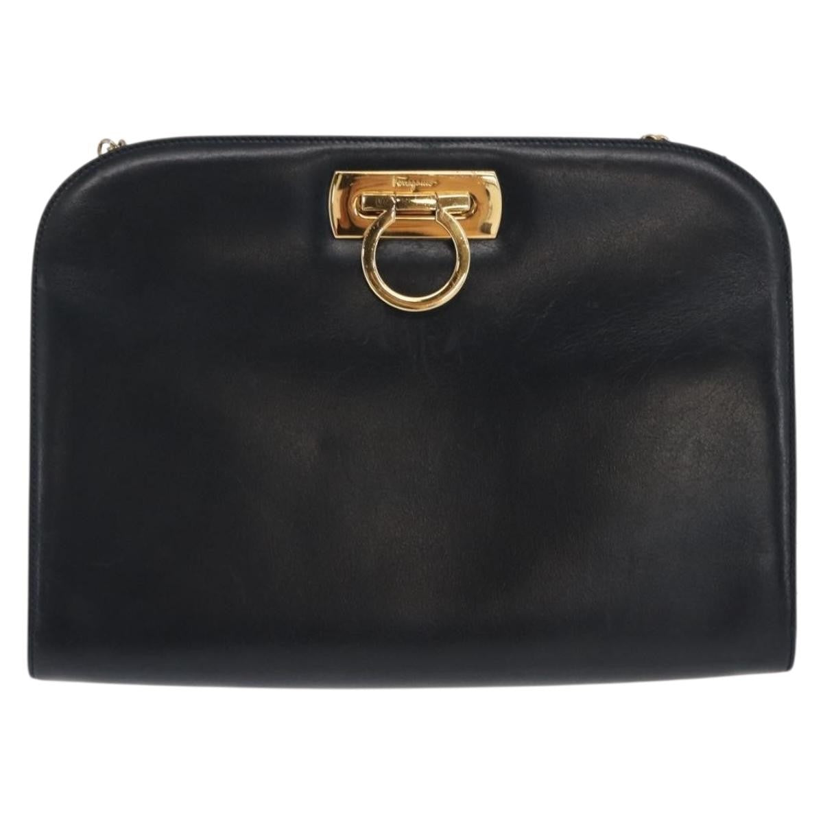 Salvatore Ferragamo Vintage Gancini Chain Leather Navy Leather Shoulder Bag Bag (Pre-Owned)