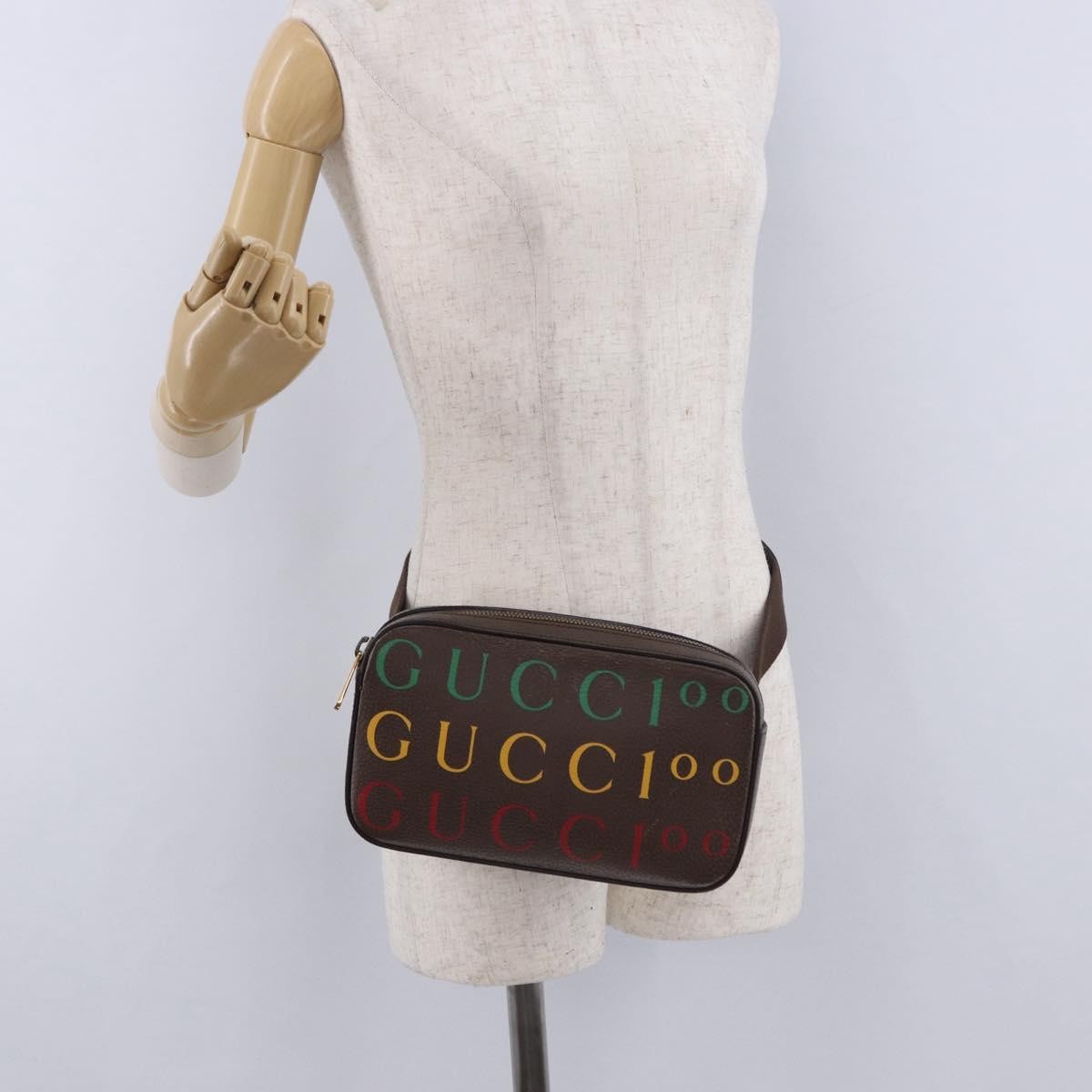 Gucci Aria 100Th Anniversary Belt Printed Leather Brown Leather Clutche & Pouche Bag (Pre-Owned)