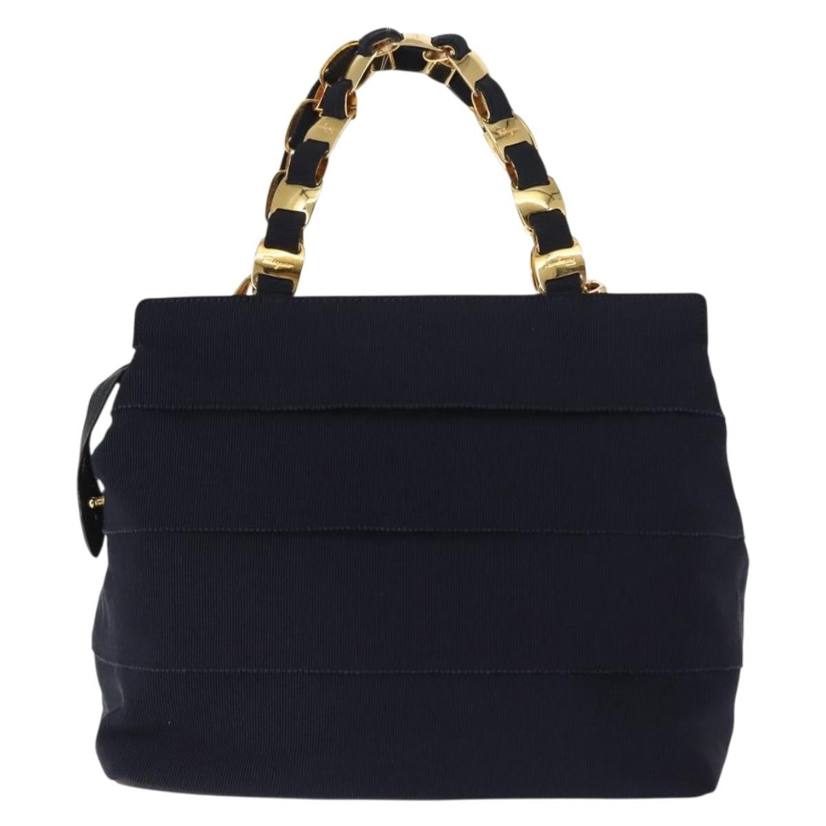 Salvatore Ferragamo Vala Canvas Navy Canvas Handbag (Pre-Owned)