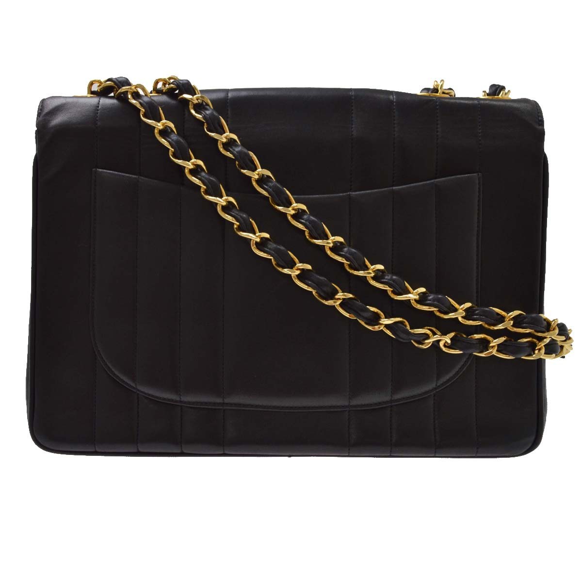 Chanel Vintage Classic Single Flap Vertical Quilt Lambskin Black Leather Handbag (Pre-Owned)