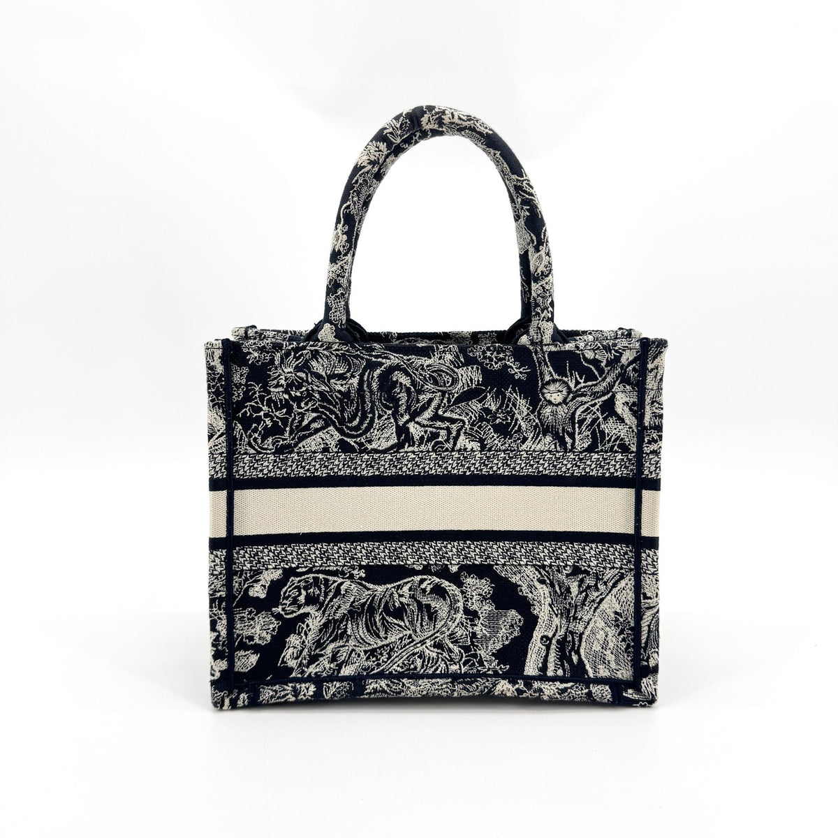 Christian Dior Book Embroidered Canvas Navy Canvas Tote Bag Bag (Pre-Owned)