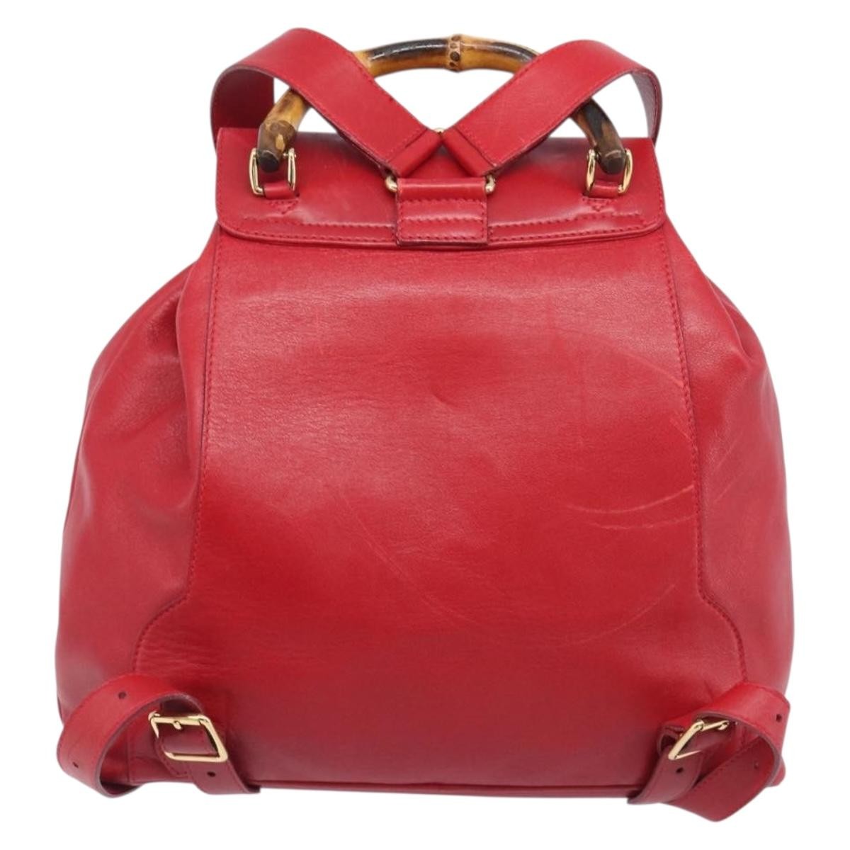 Gucci Vintage Bamboo Leather Red Leather Backpack Bag (Pre-Owned)